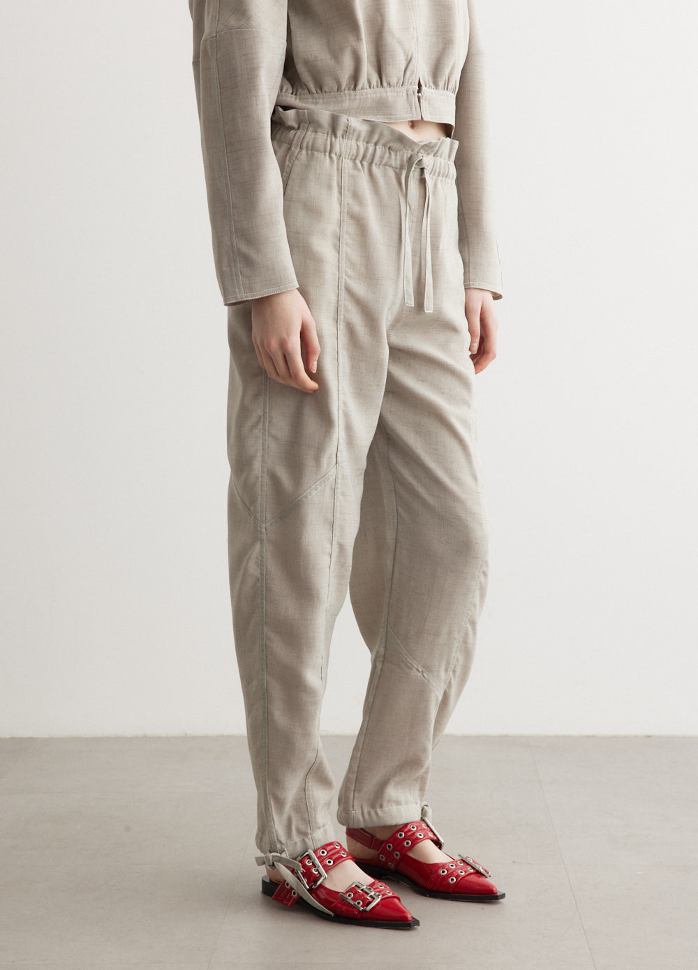 Light Melange Suiting Elasticated Waist Pants