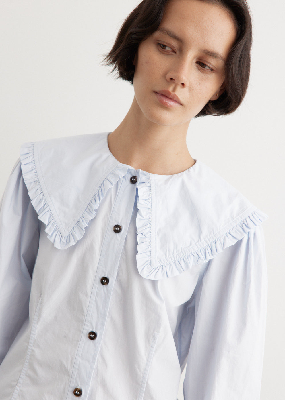 Cotton Poplin Frill Collar Shirt