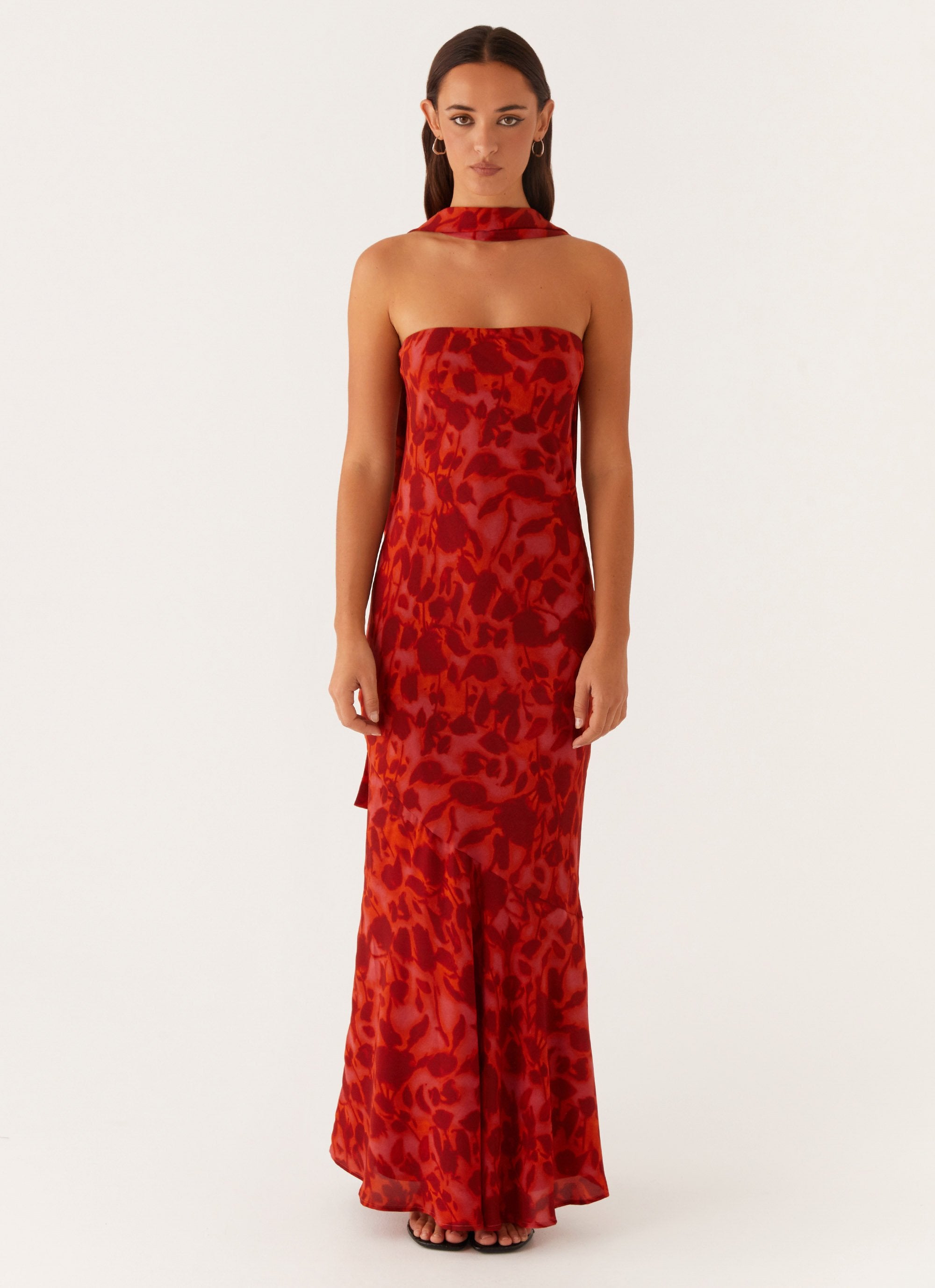 Under The Pagoda Maxi Dress - Deep Red Floral