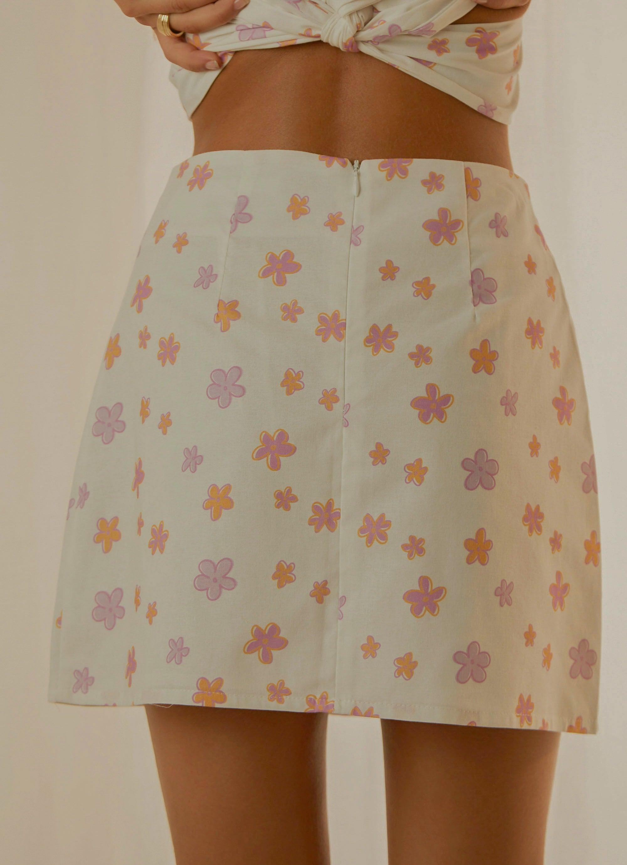 Morning Market Linen Mini Skirt - Pink Wild Poppies