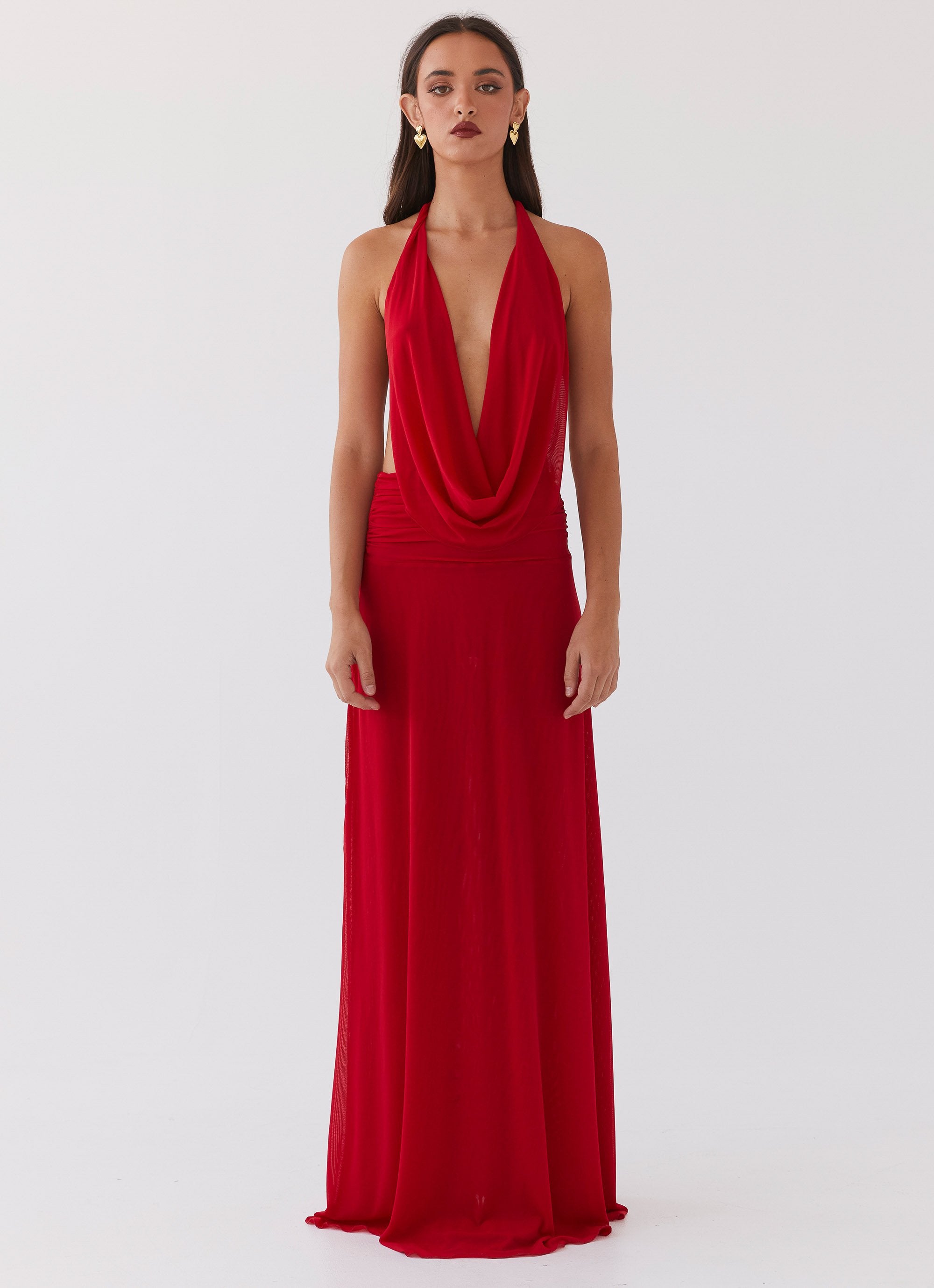 Elysia Mesh Maxi Dress - Cherry Red