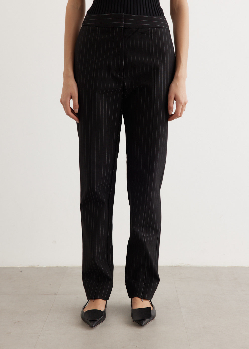 Compact Stripe Jersey Mid Waist Pants