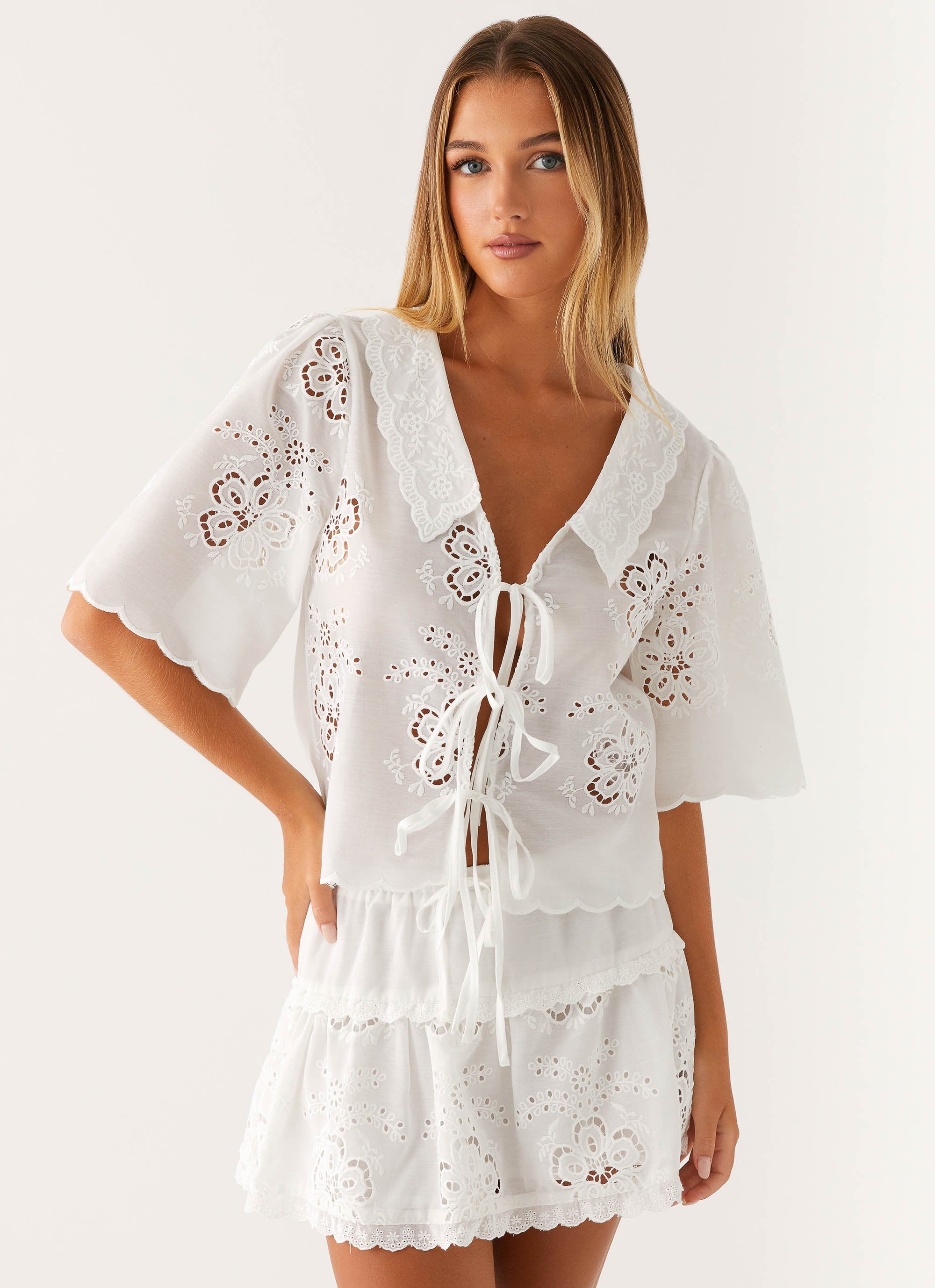 Summer Escape Embroidered Top - White