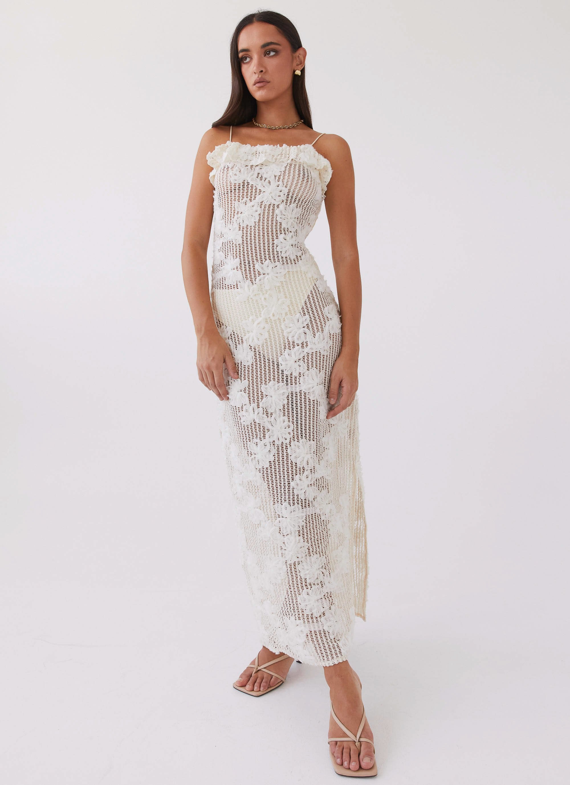 Evangeline Embroidered Maxi Dress - Ivory Tea