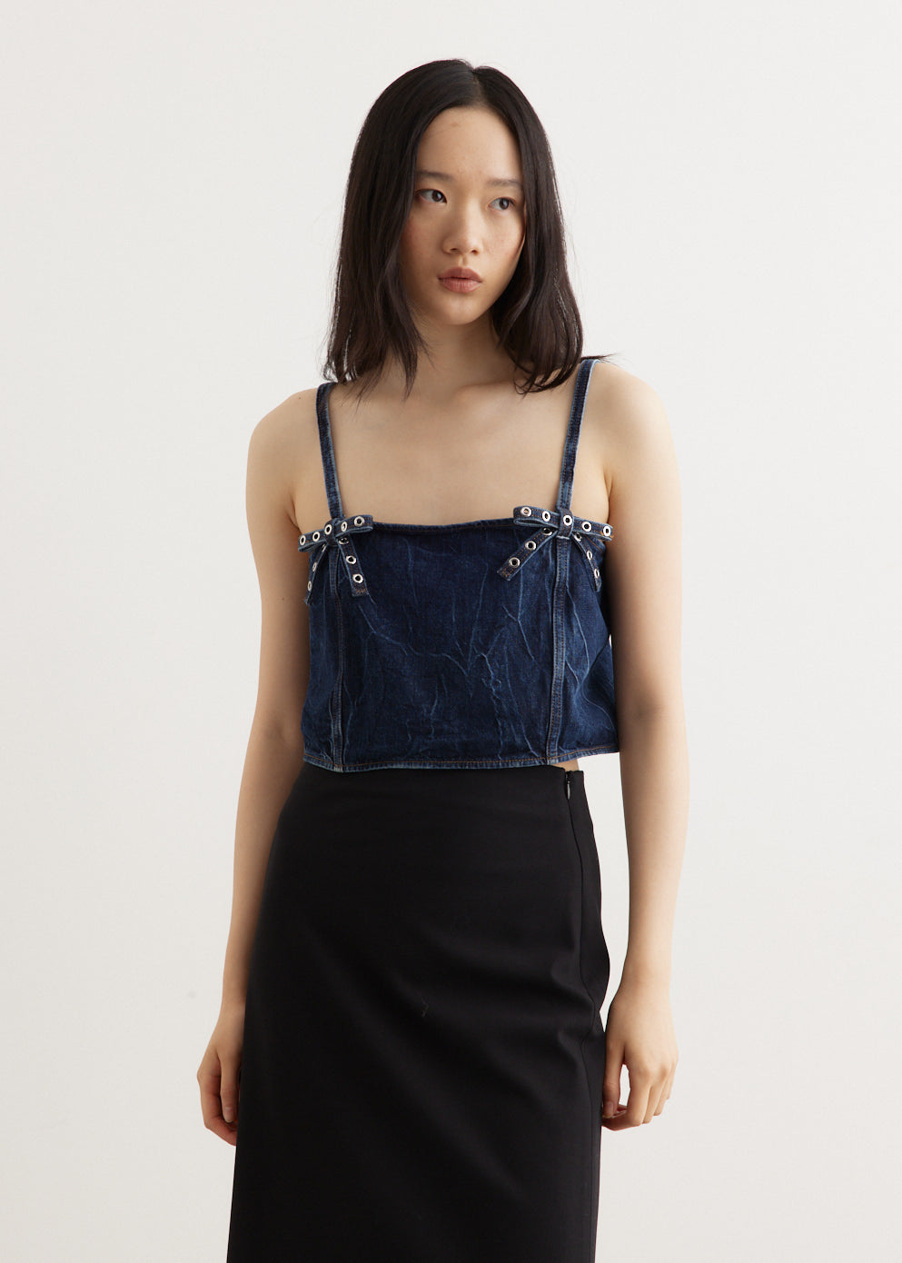 Crinkled Future Denim Strap Top