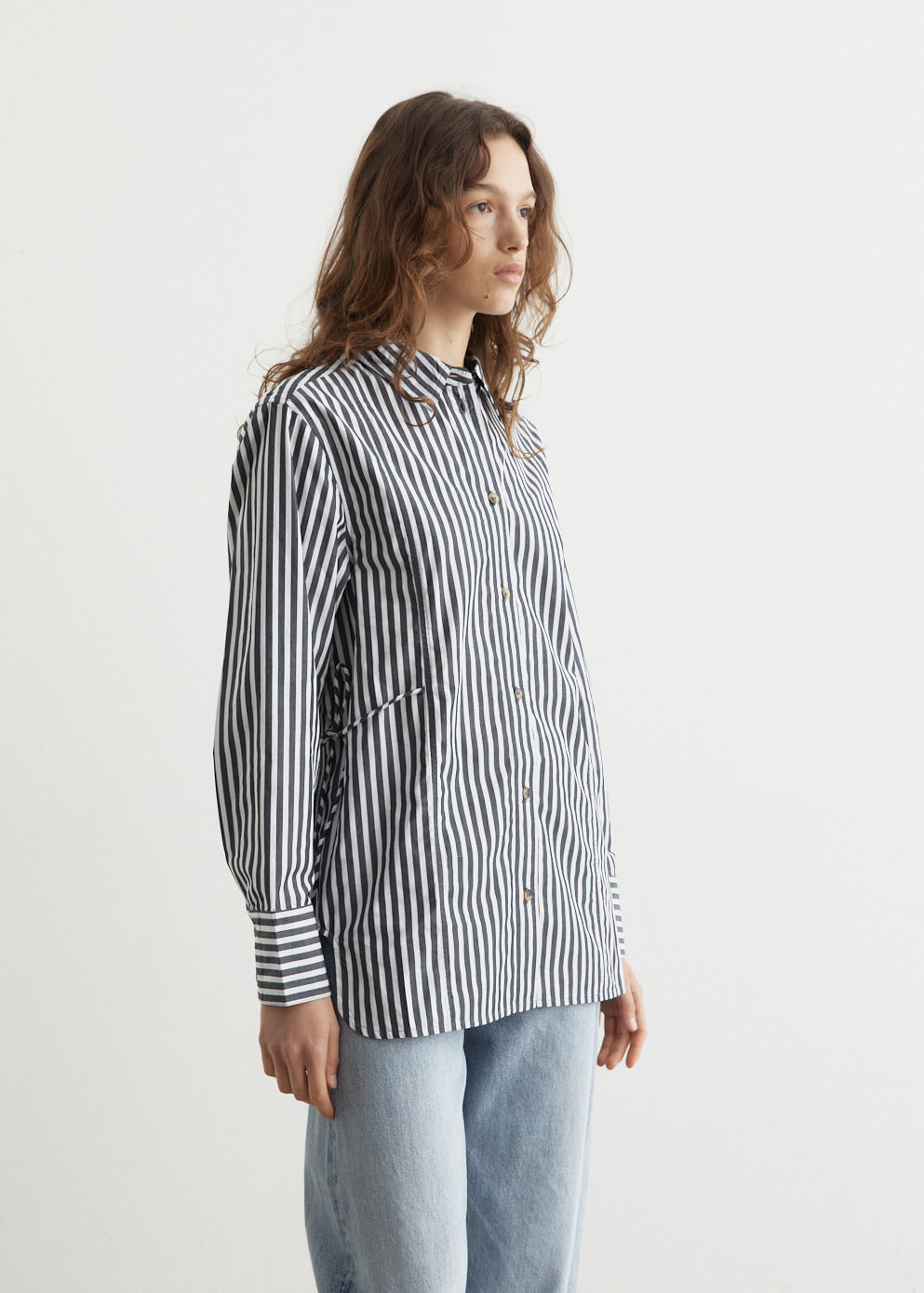 Stripe Oversized Tie String Shirt