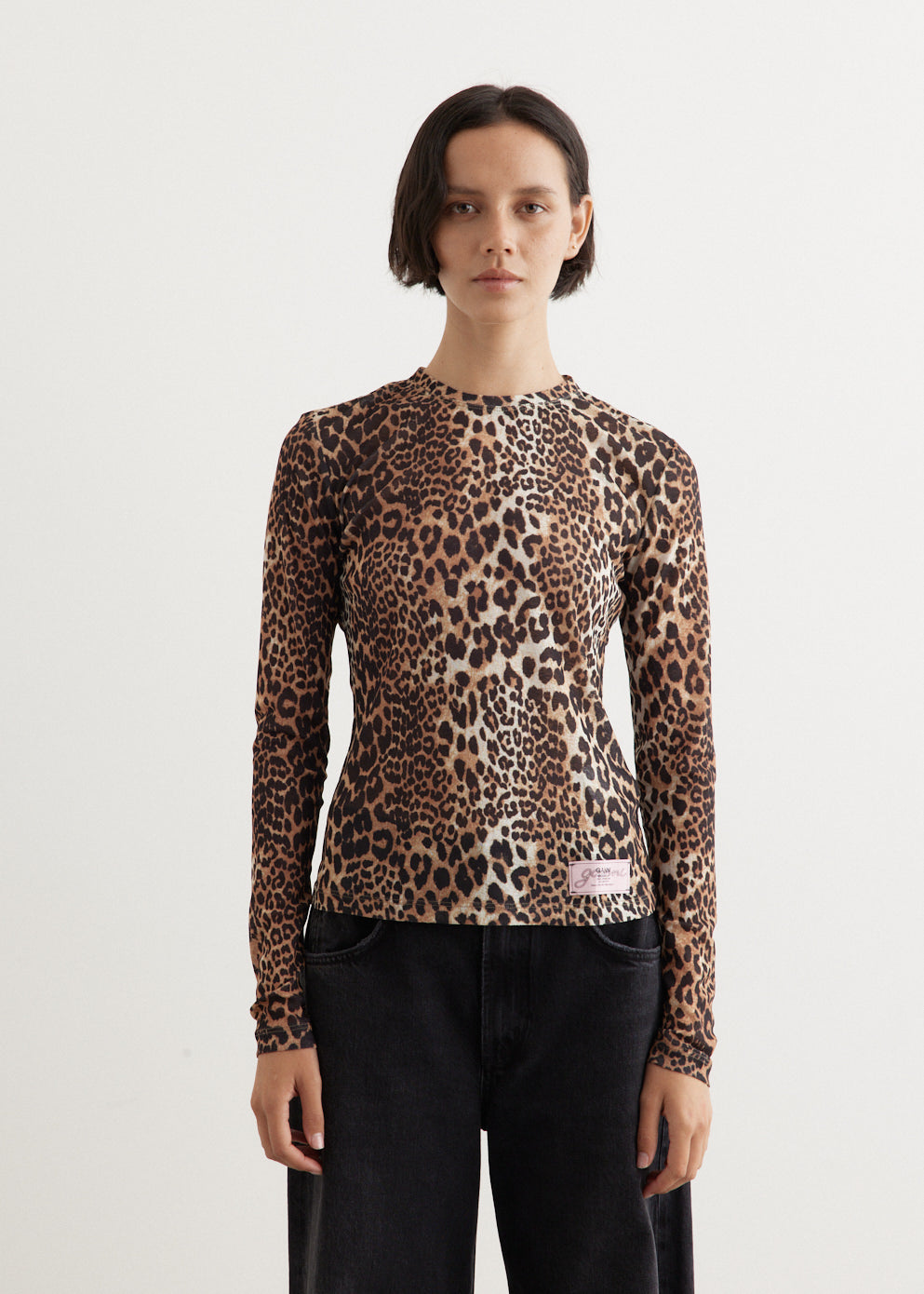 Printed Marl Mesh Long Sleeve Top