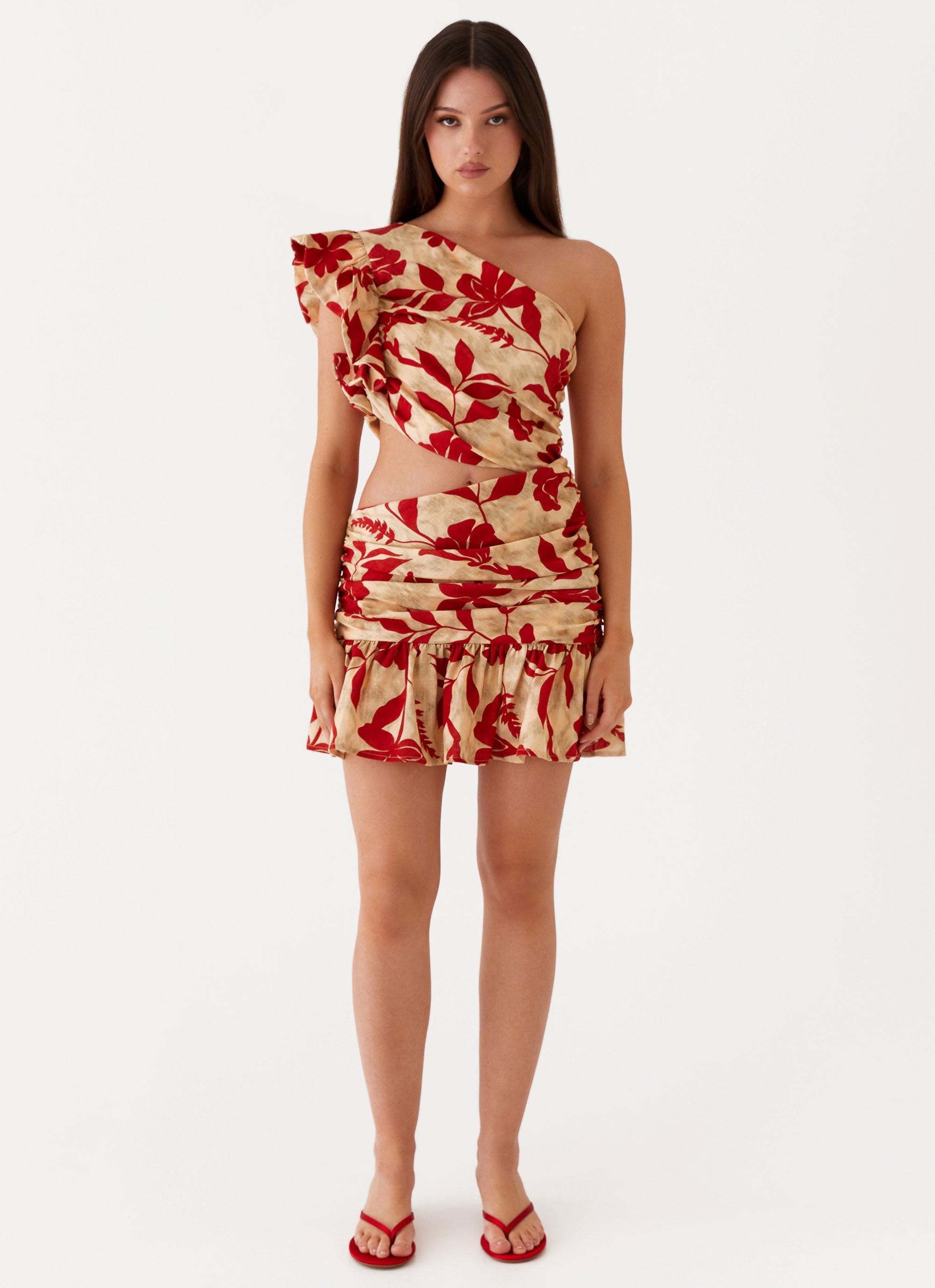 Maisie Linen Mini Dress - Red Green Floral