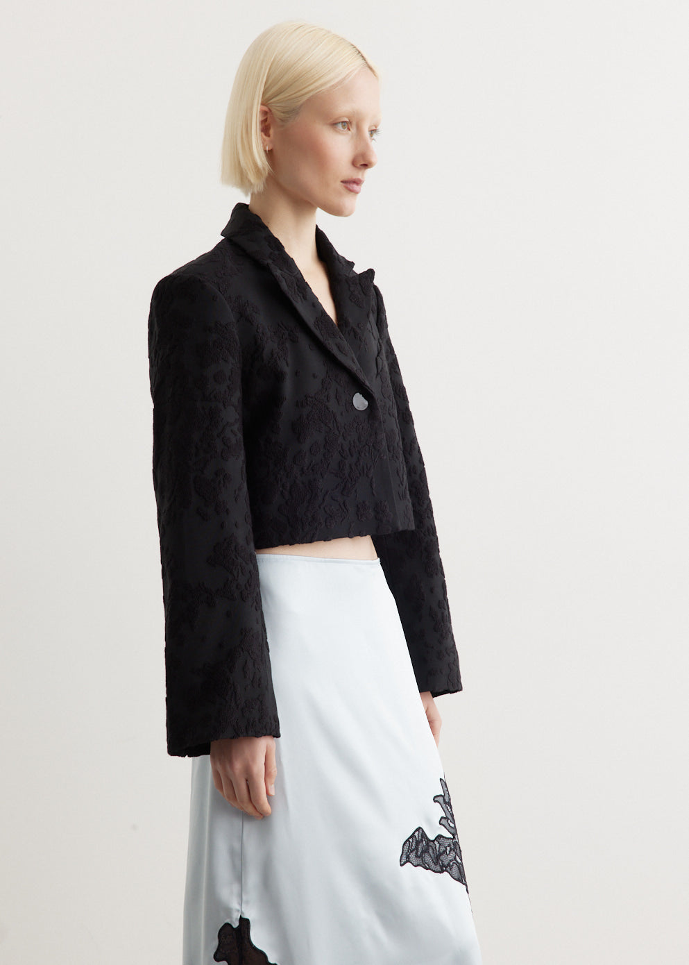 Boucle Jacquard Suiting Cropped Blazer