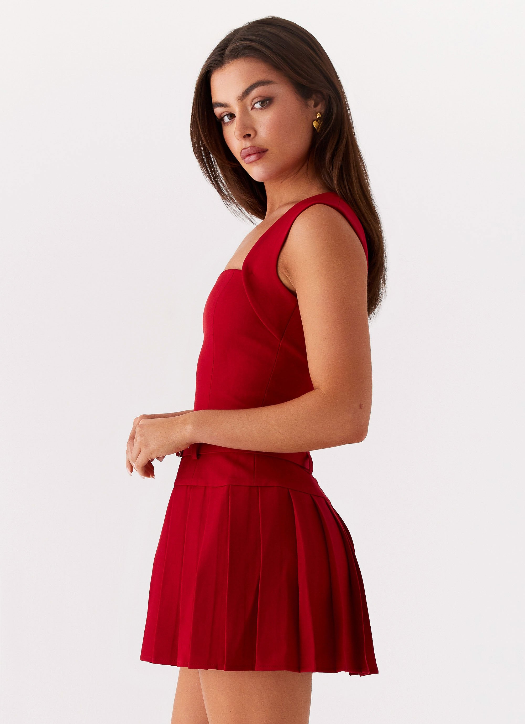 Justina Belted Mini Dress - Red