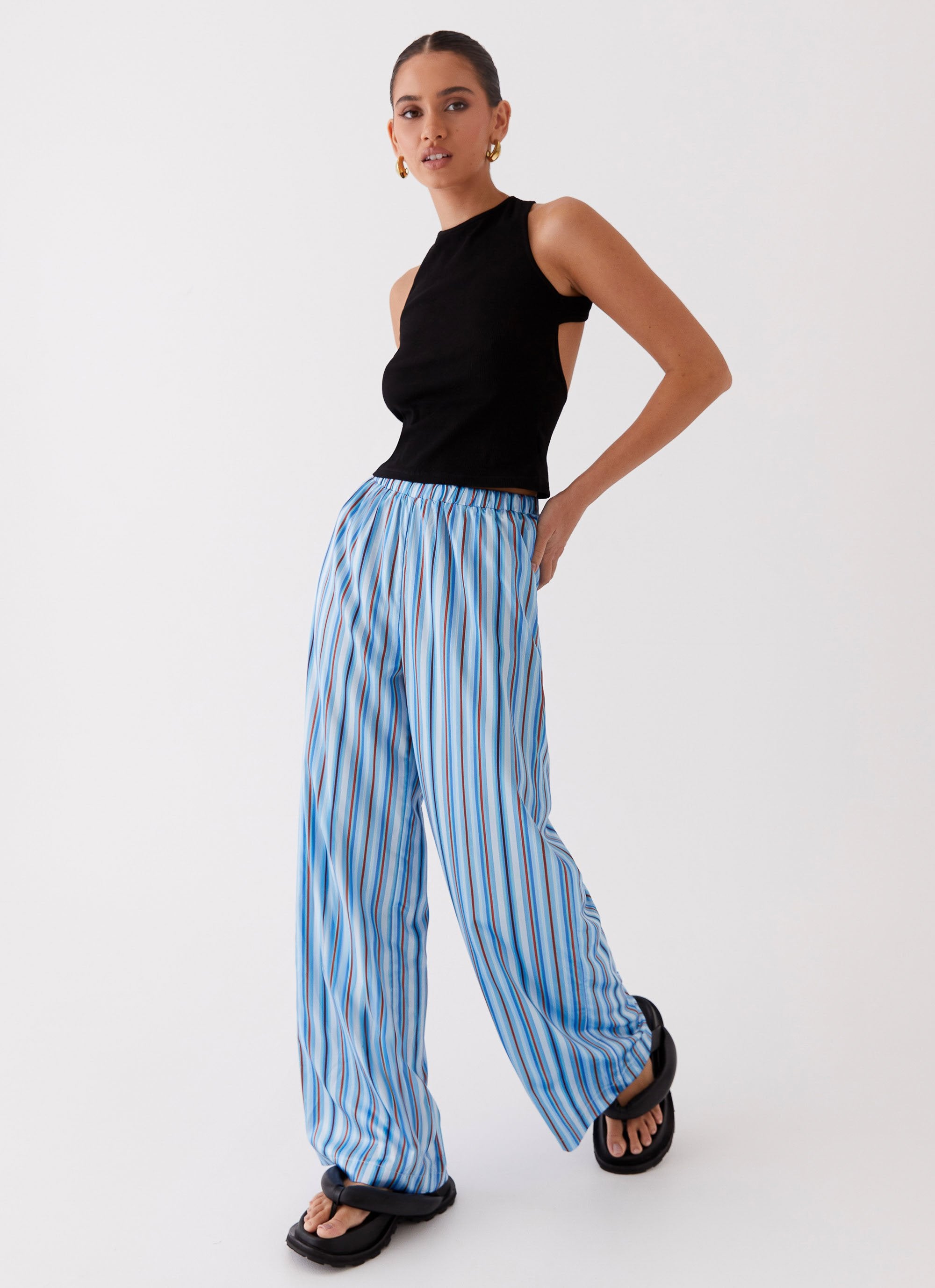 Salta Satin Pants - Blue Stripe