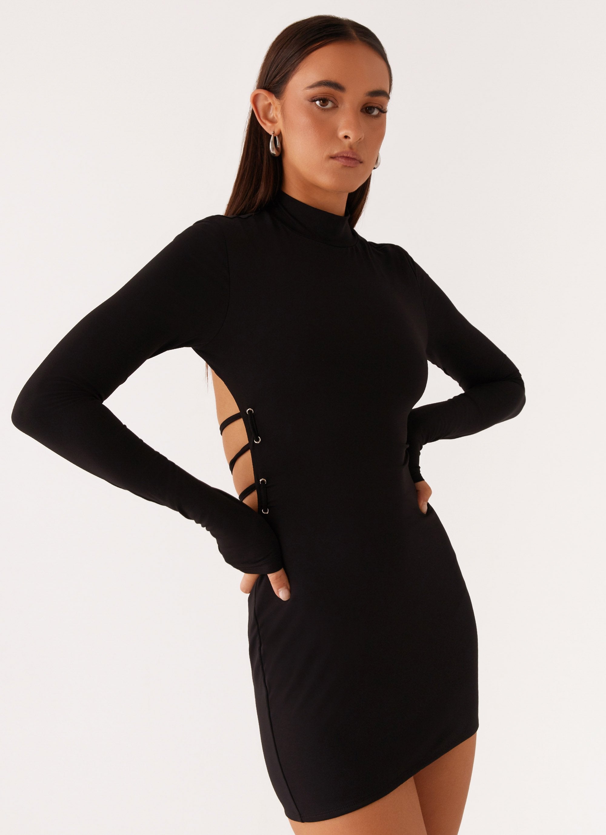 Raven Long Sleeve Mini Dress - Black