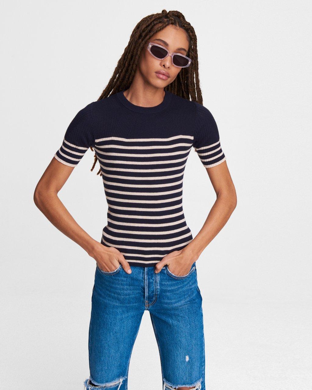 Kate Striped Short-sleeve Sweater