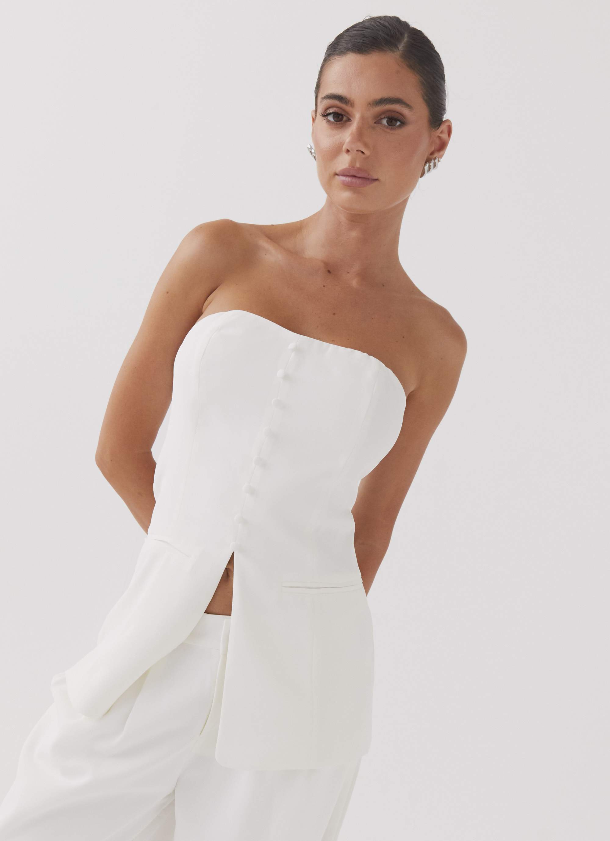 Riveria Tailored Strapless Top - Ivory