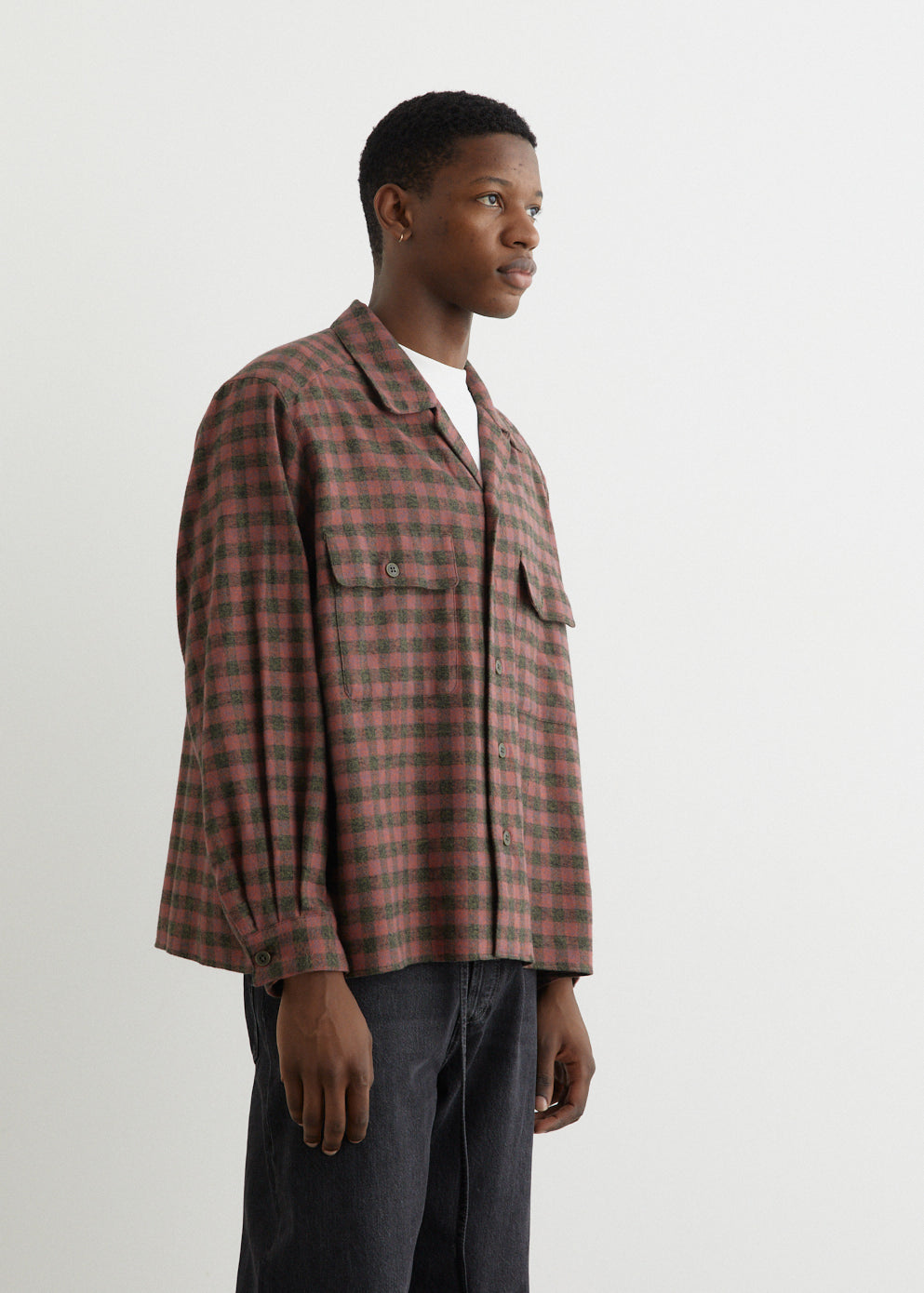 Open Collar Heavy Flannel Check Shirt