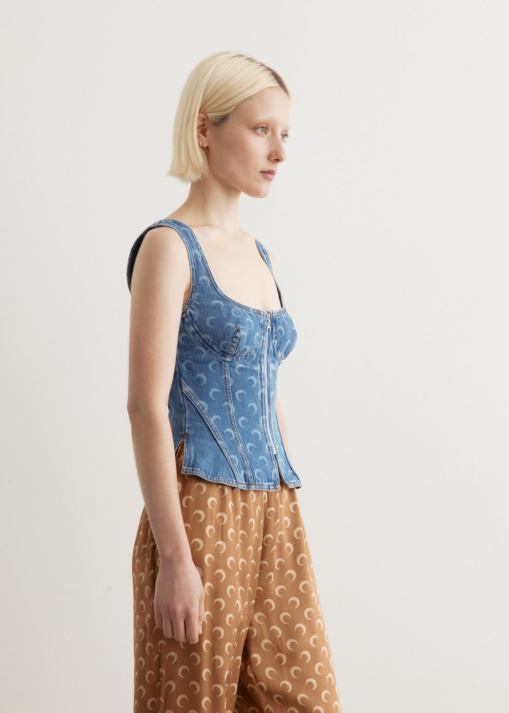 Moon Laser Denim Corset Top