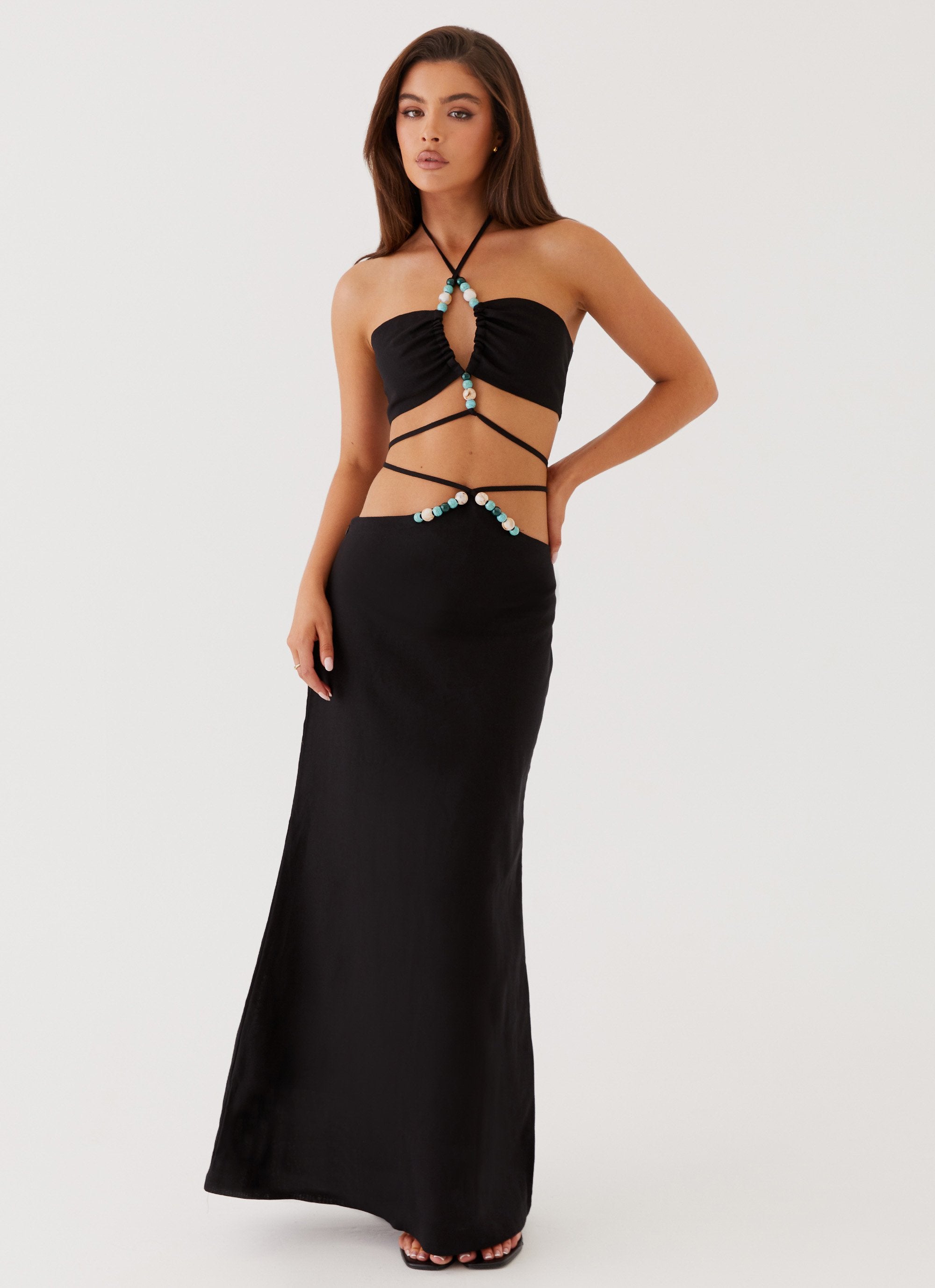 Neveah Beaded Halter Top - Black