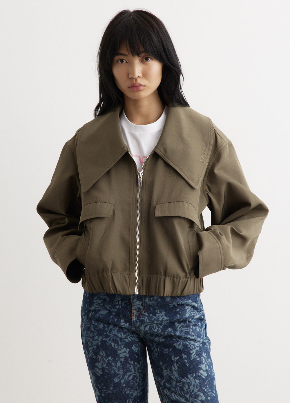 Heavy Twill Wide Collar Short Jacket