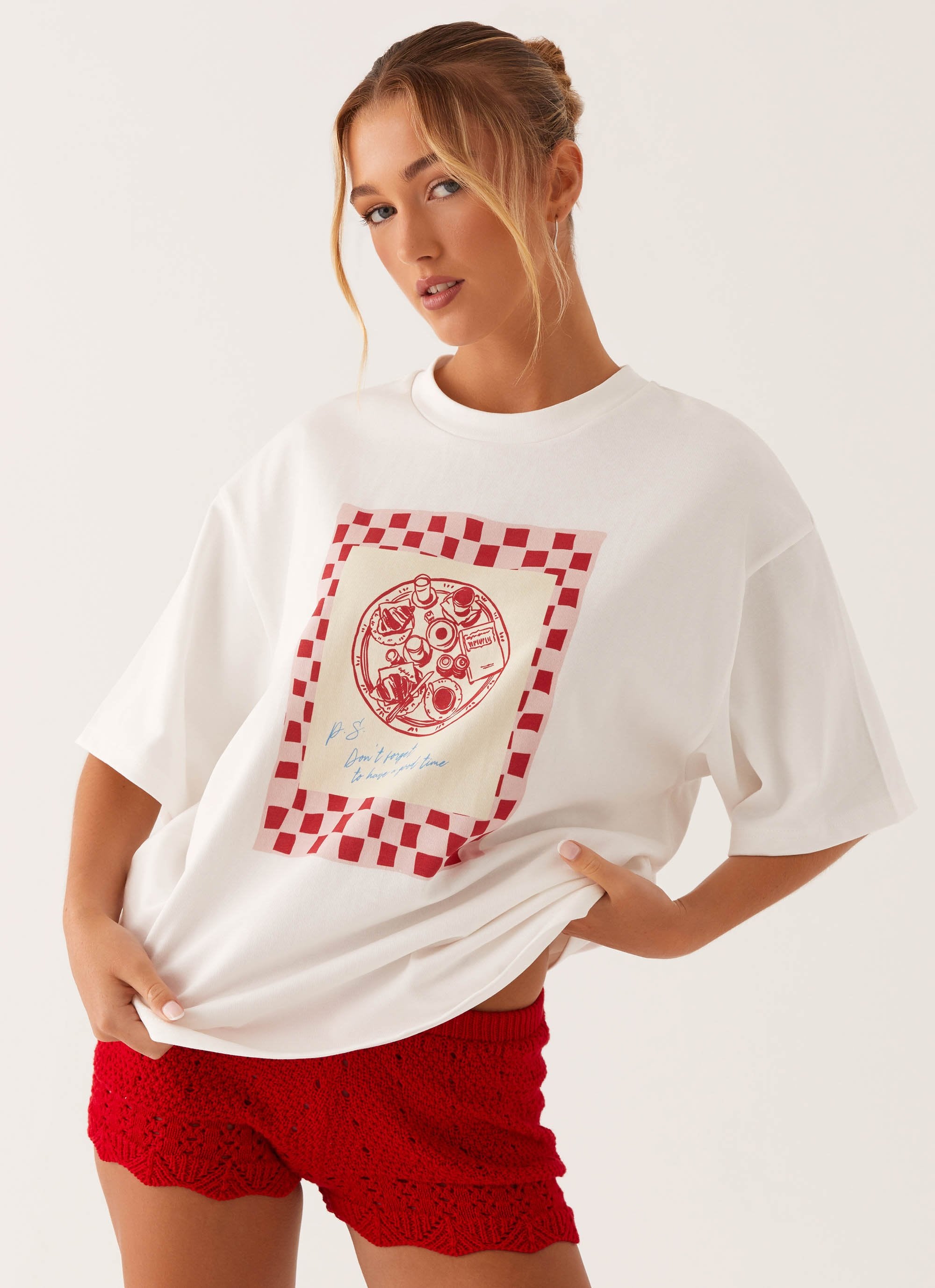 Born To Have Fun Oversized Graphic Tee - Red