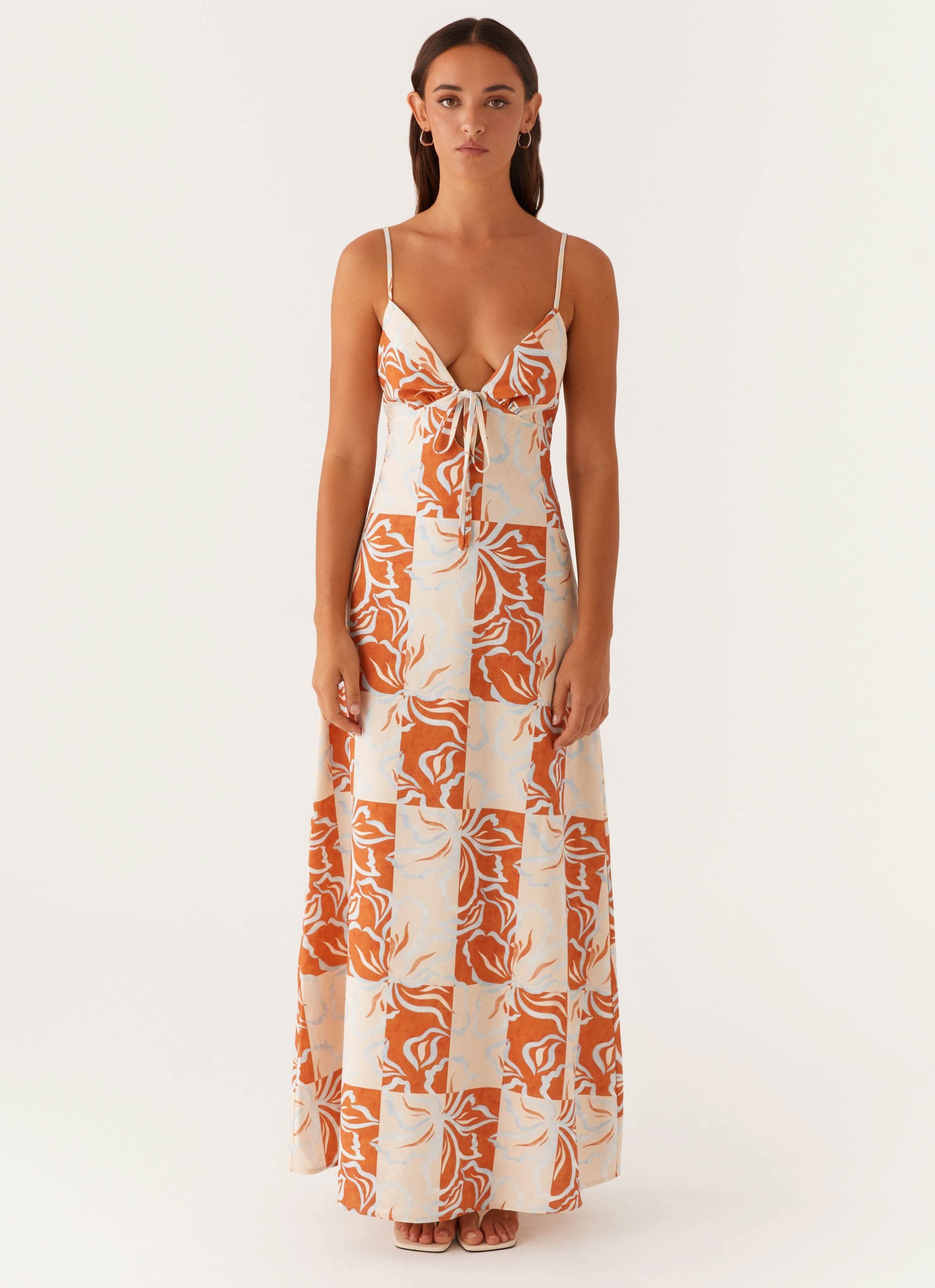 Flora Linen Maxi Dress - Orange Blue Floral