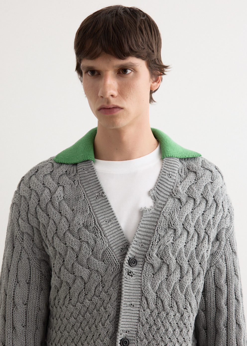 Green Collar V-Neck Cardigan