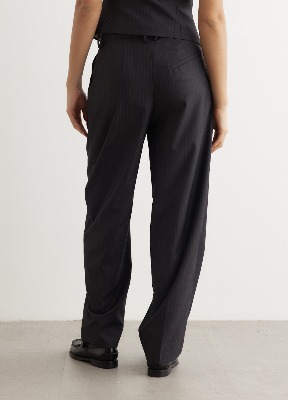 Melange Stripe Suiting Relaxed Pleated Pants