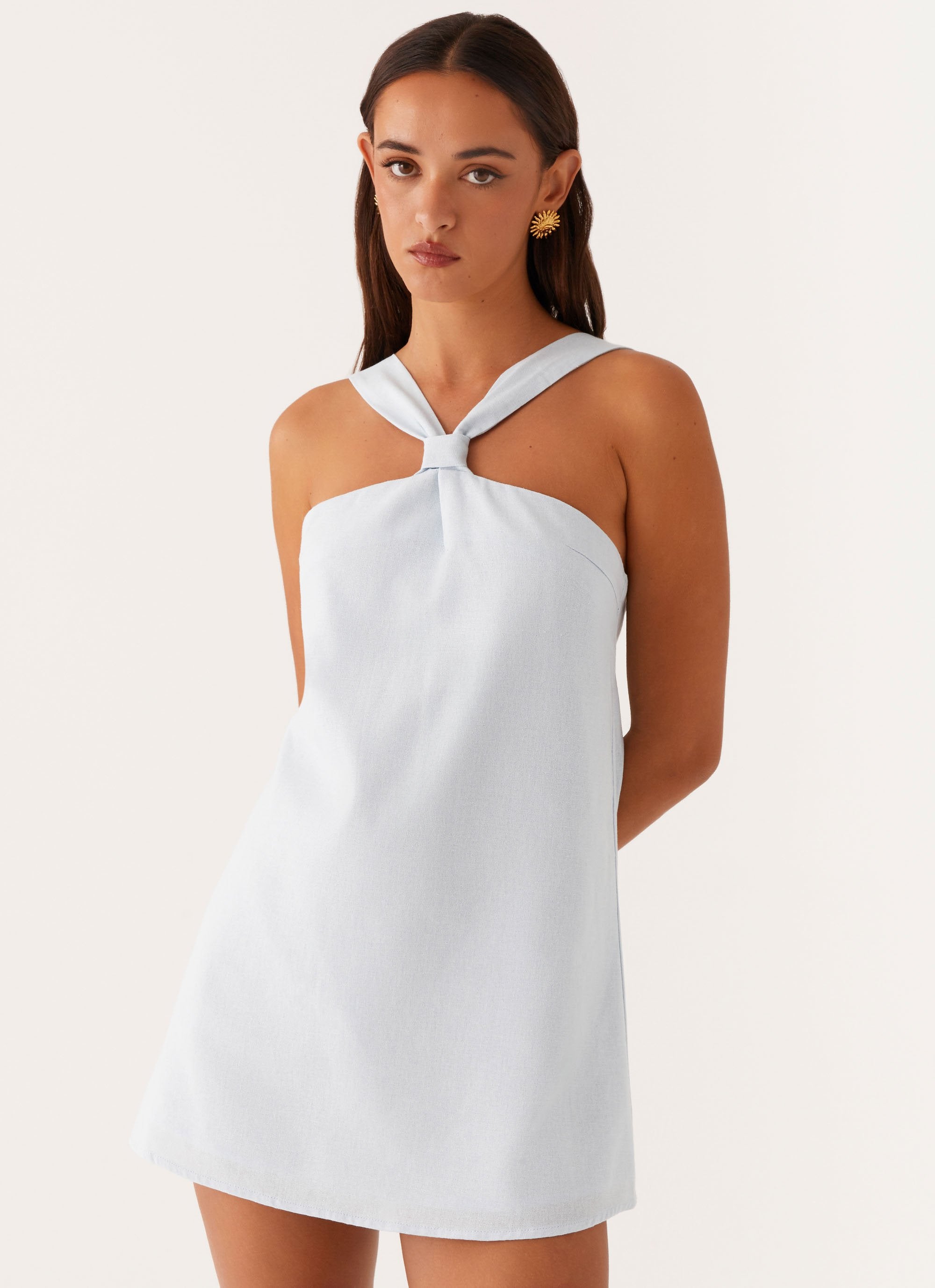 Keira Linen Mini Dress - Blue