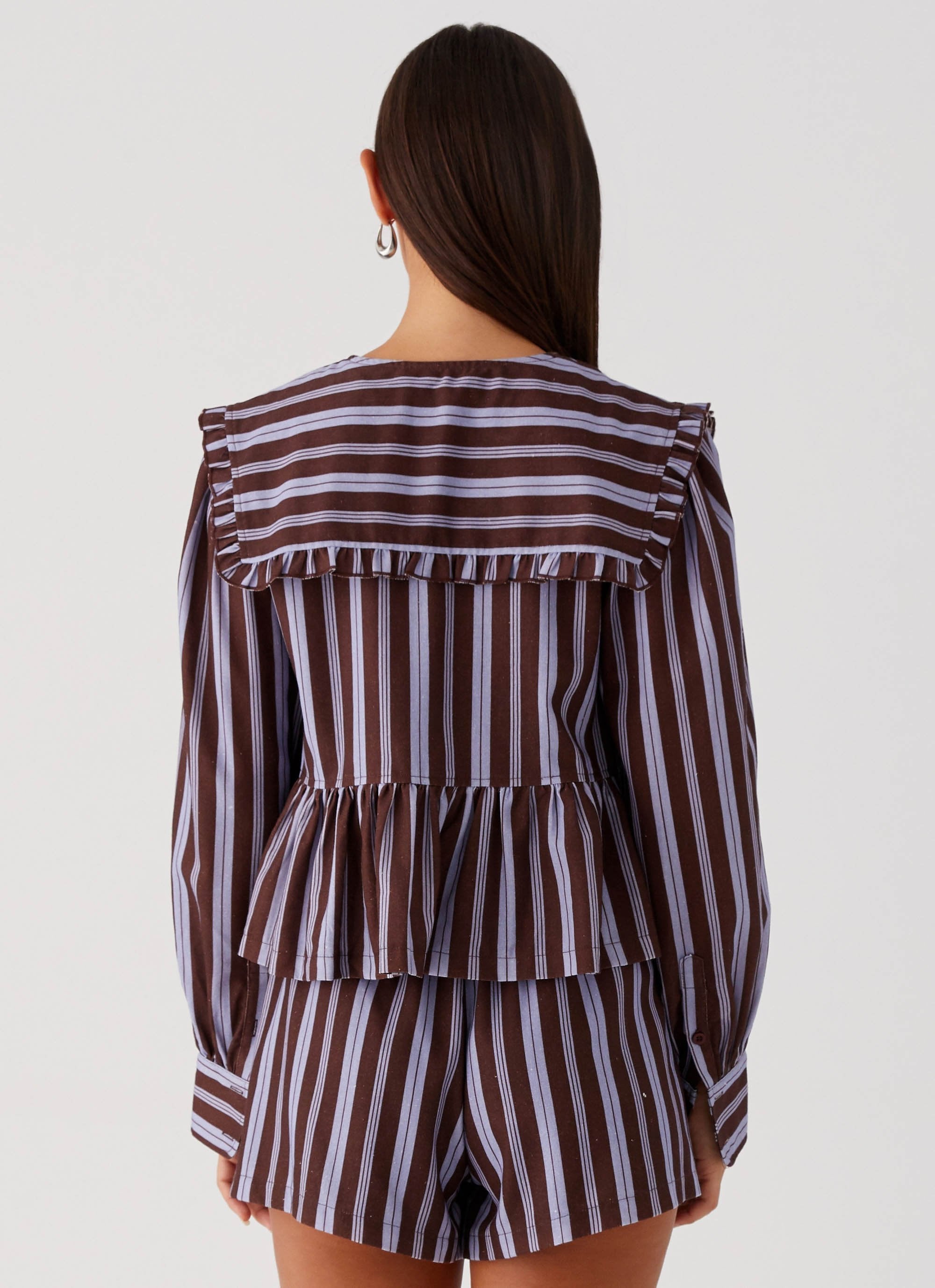 Emerson Tie Front Long Sleeve Top - Purple Brown Stripe