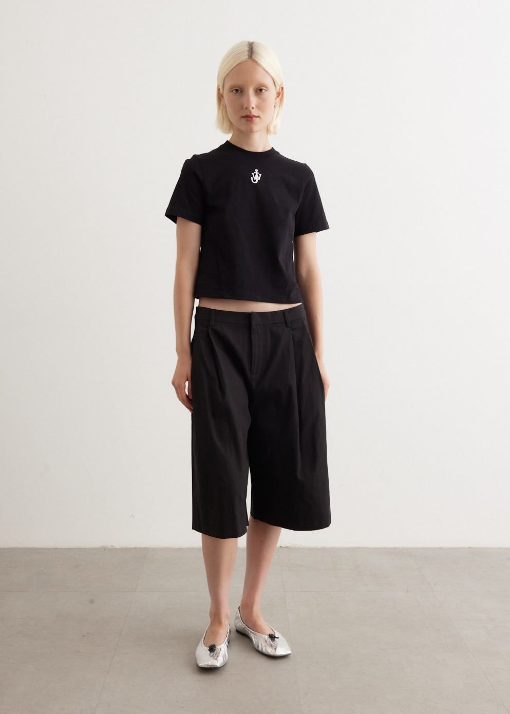 Anchor Embroidery Panelled Cropped T-Shirt