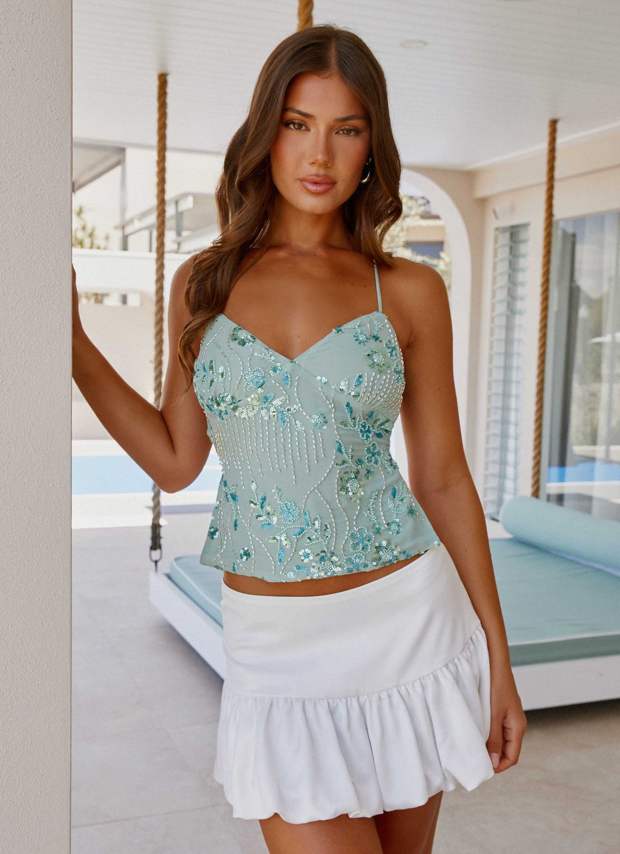 Kamilla Sequin Cami Top - Mint