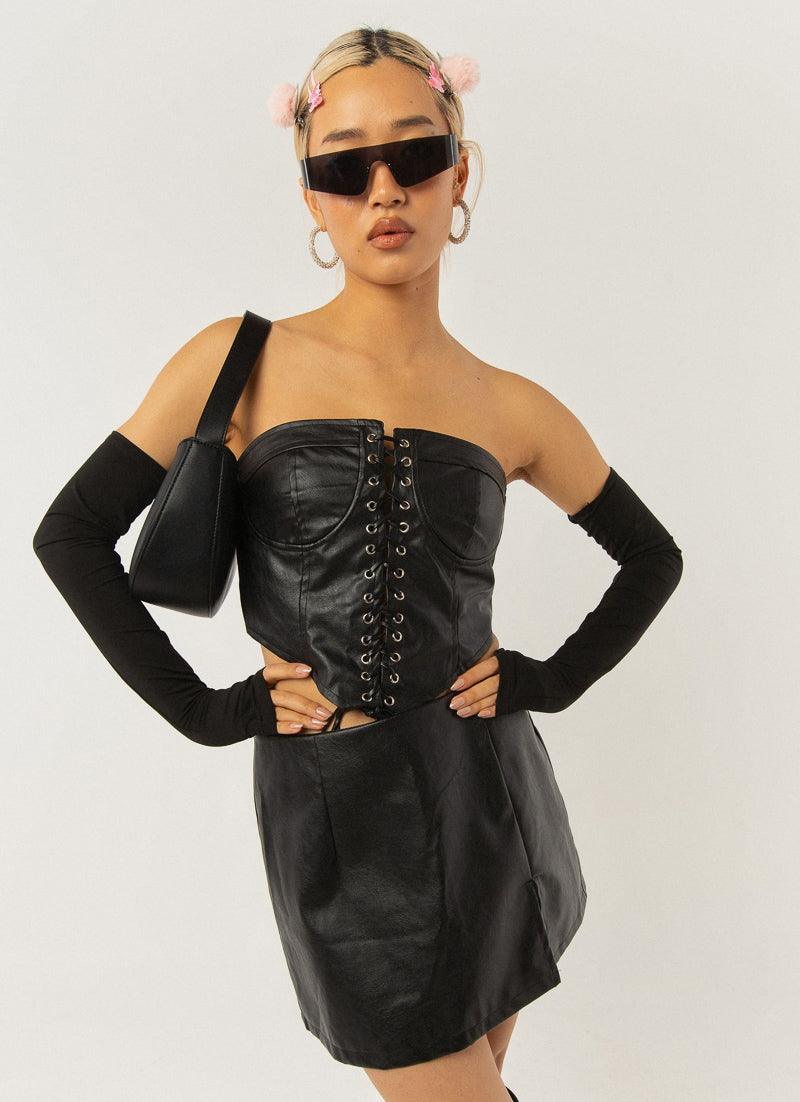 Night Turns Into Morning PU Bustier - Black PU