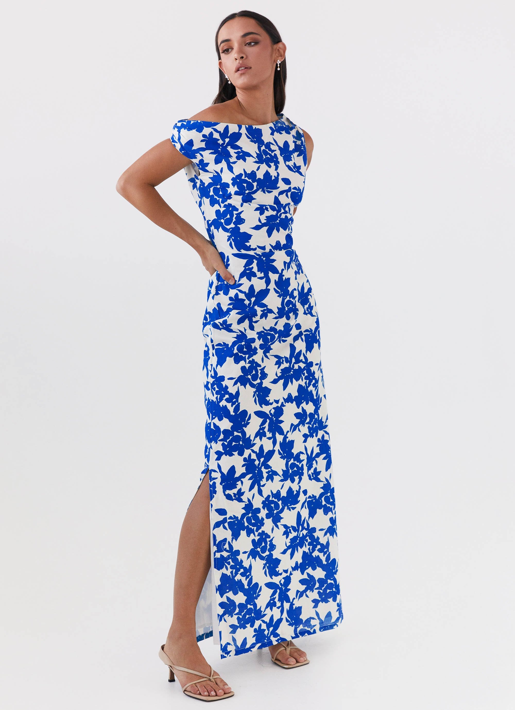 Pyper Off Shoulder Maxi Dress - Blue Floral