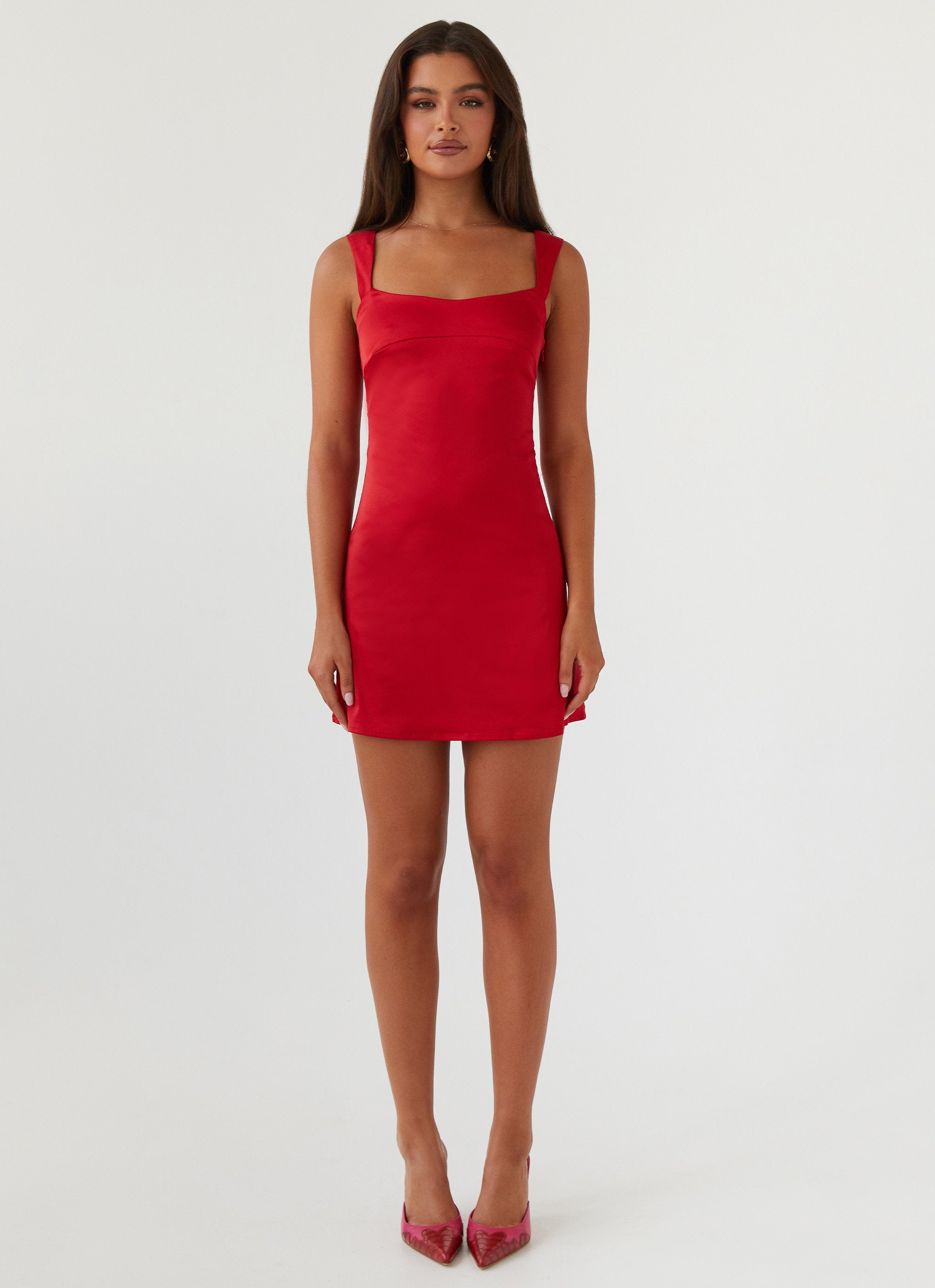 Odette Satin Mini Dress - Red