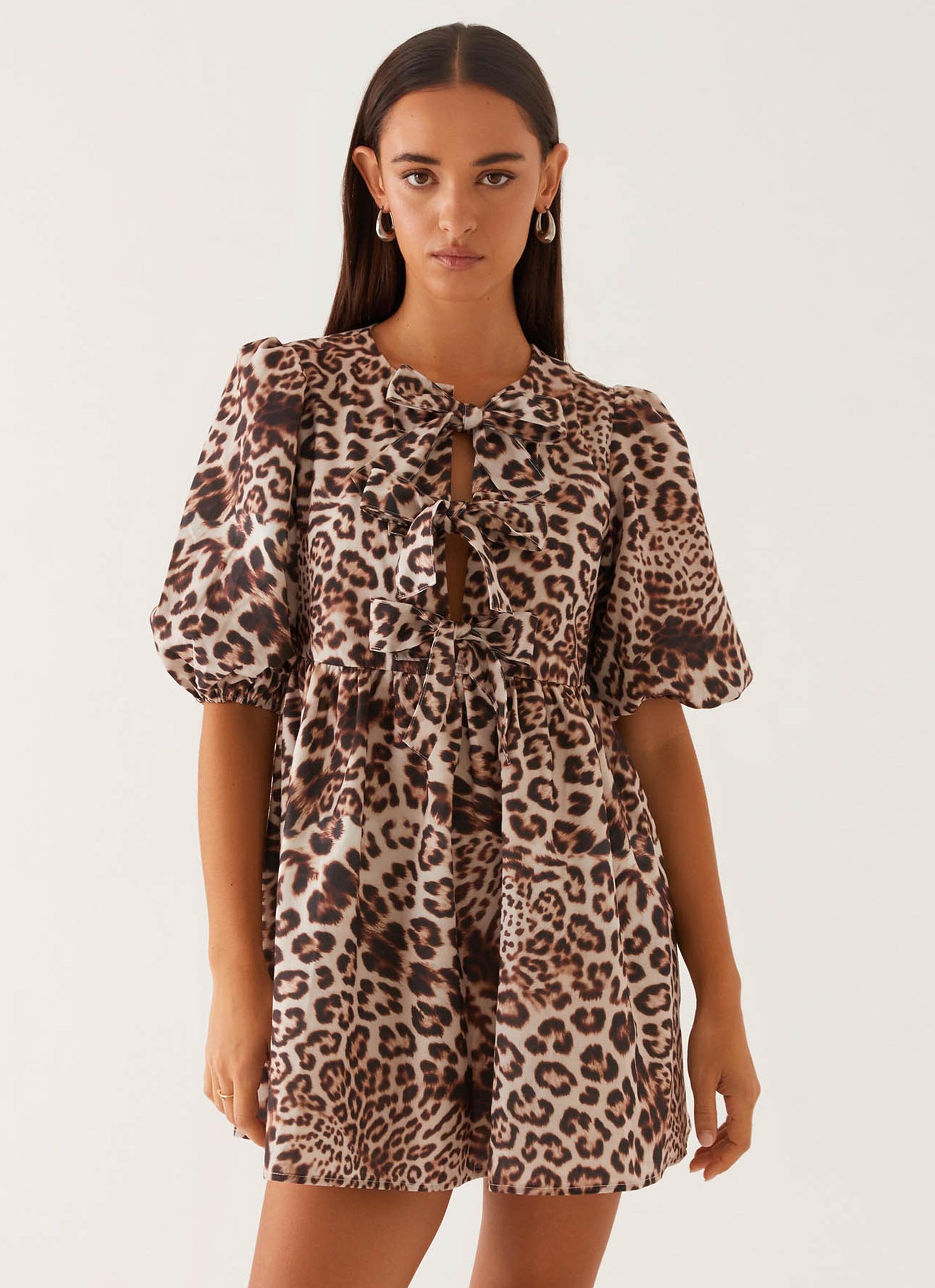 Western Wind Tie Mini Dress - Leopard