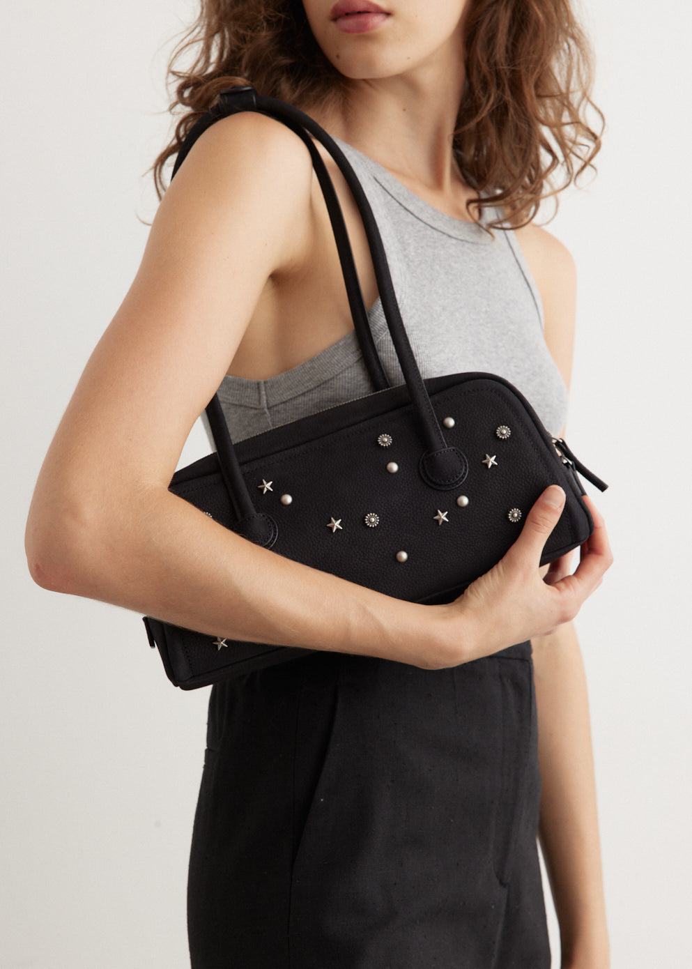 Studded Soft Baguette Bag