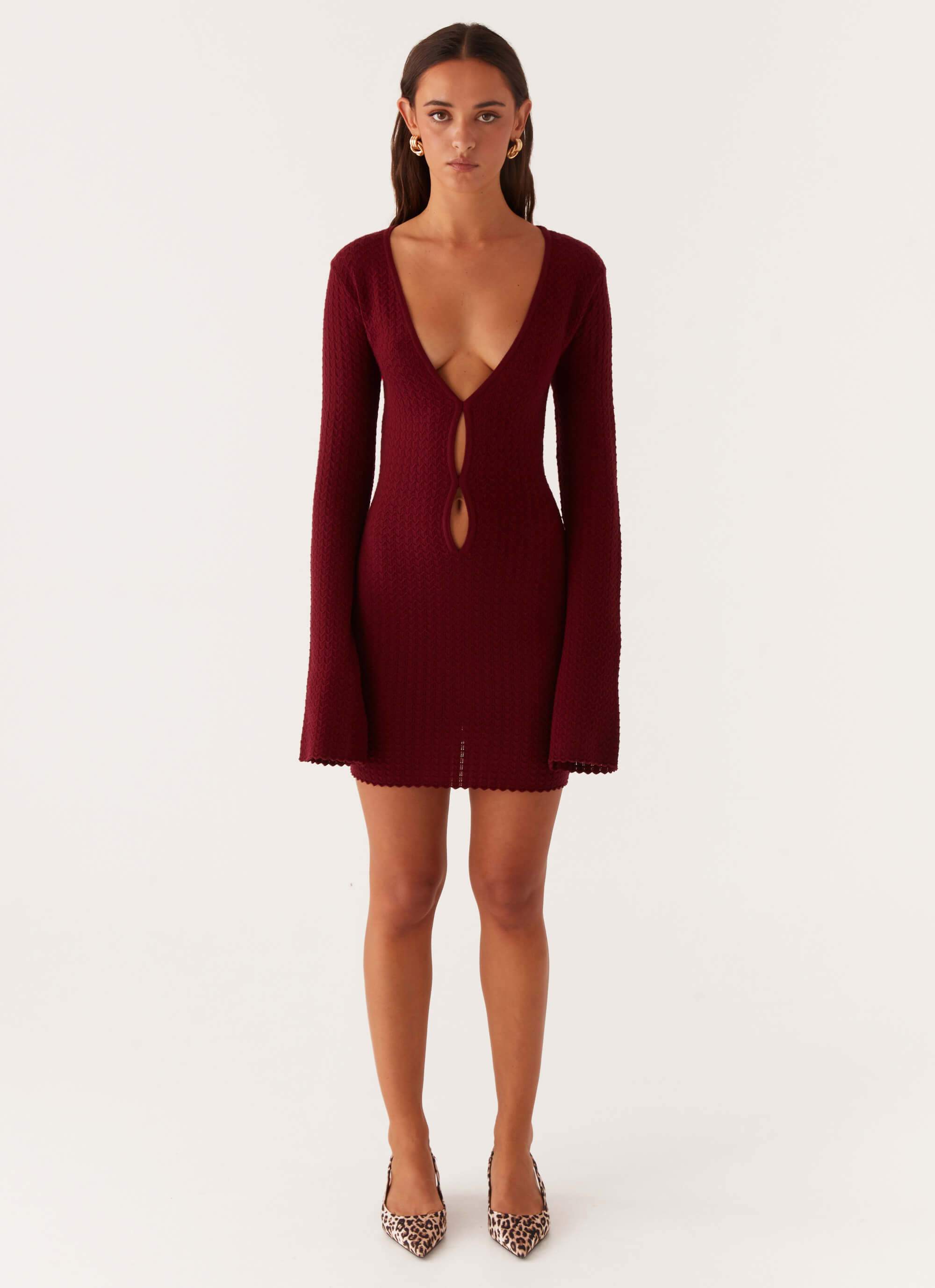 Lavelle Knit Mini Dress - Maroon