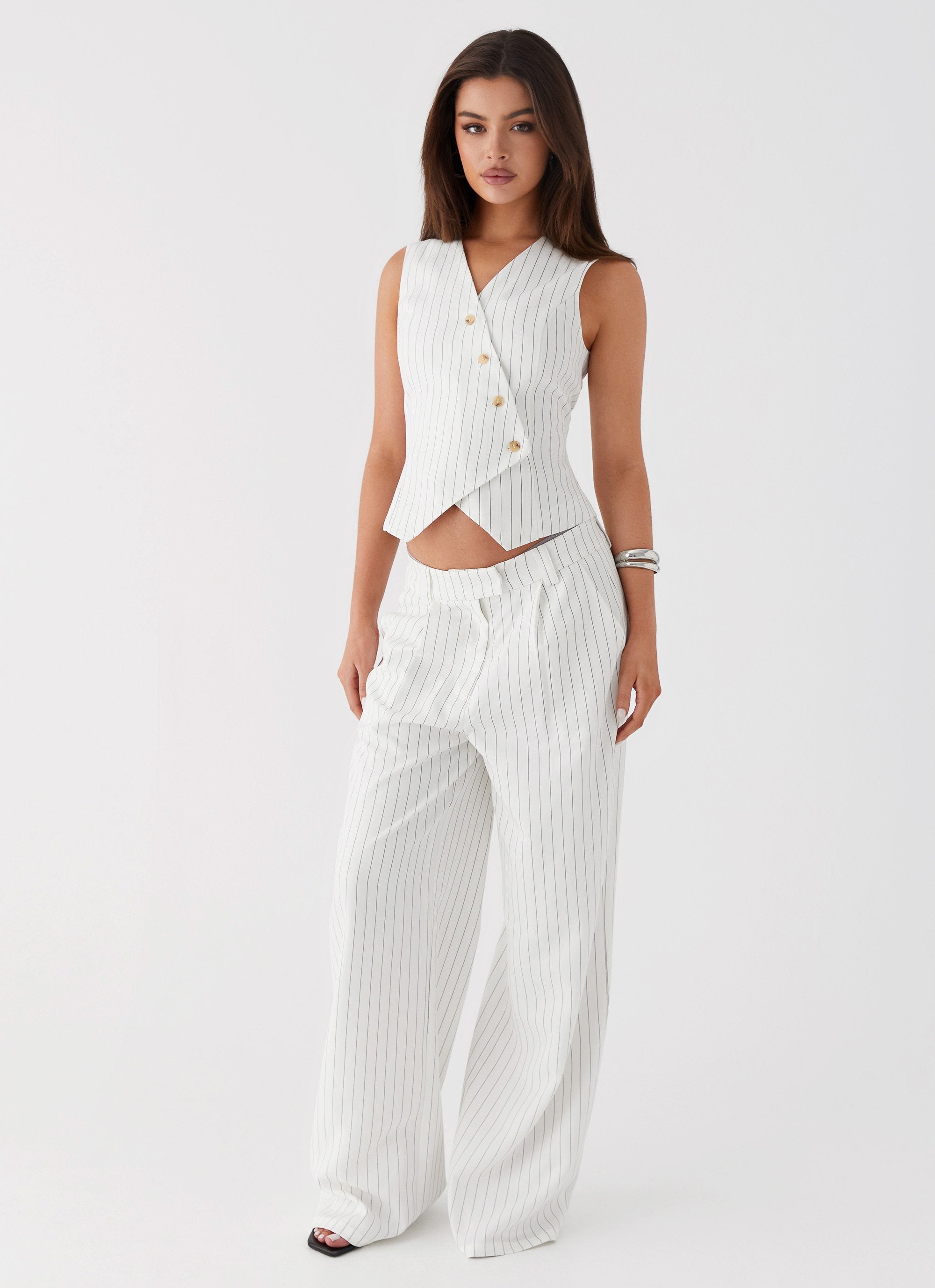 Kayla Vest Top - White Pinstripe