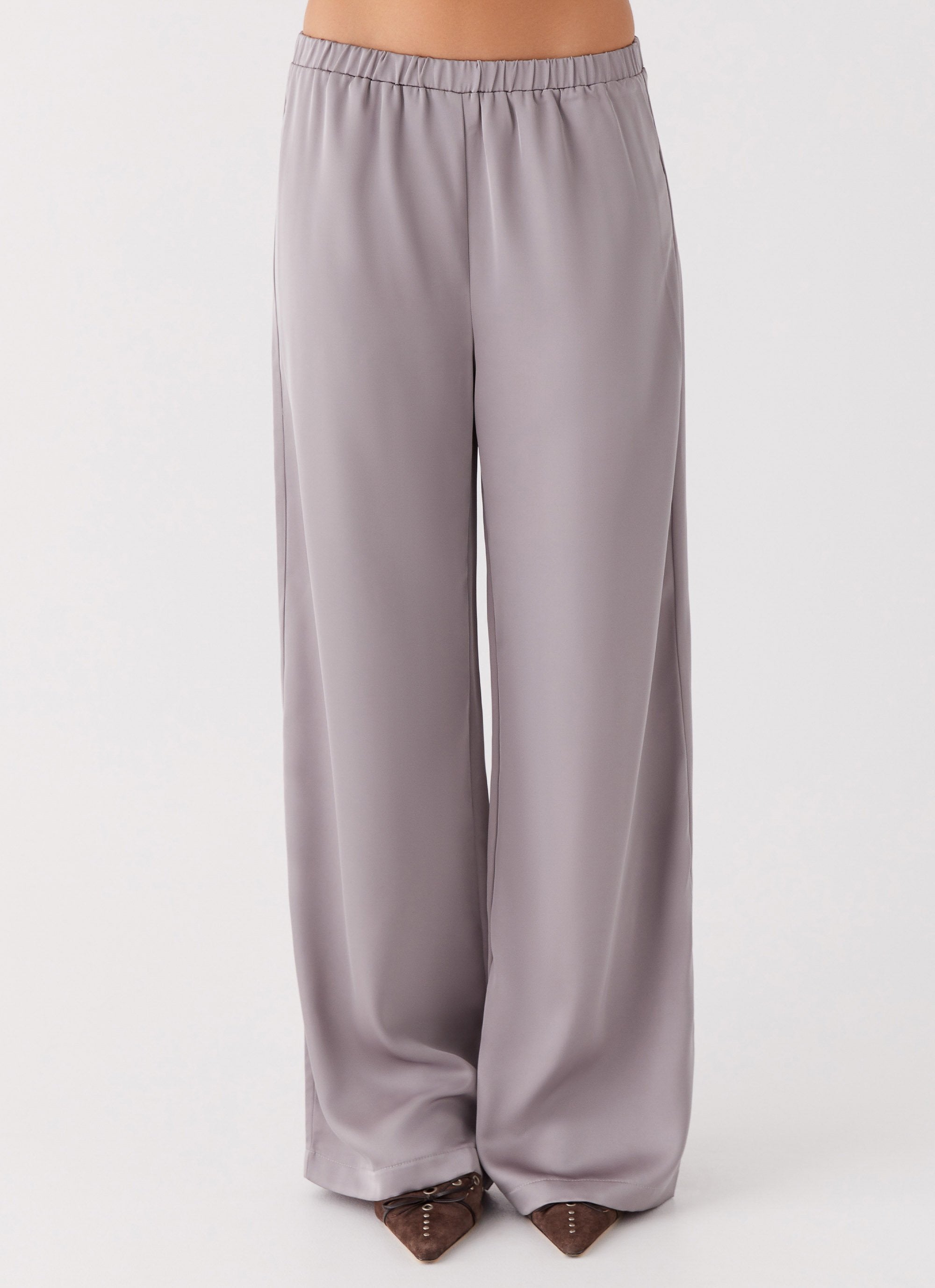 Palm Cove Satin Pants - Grey