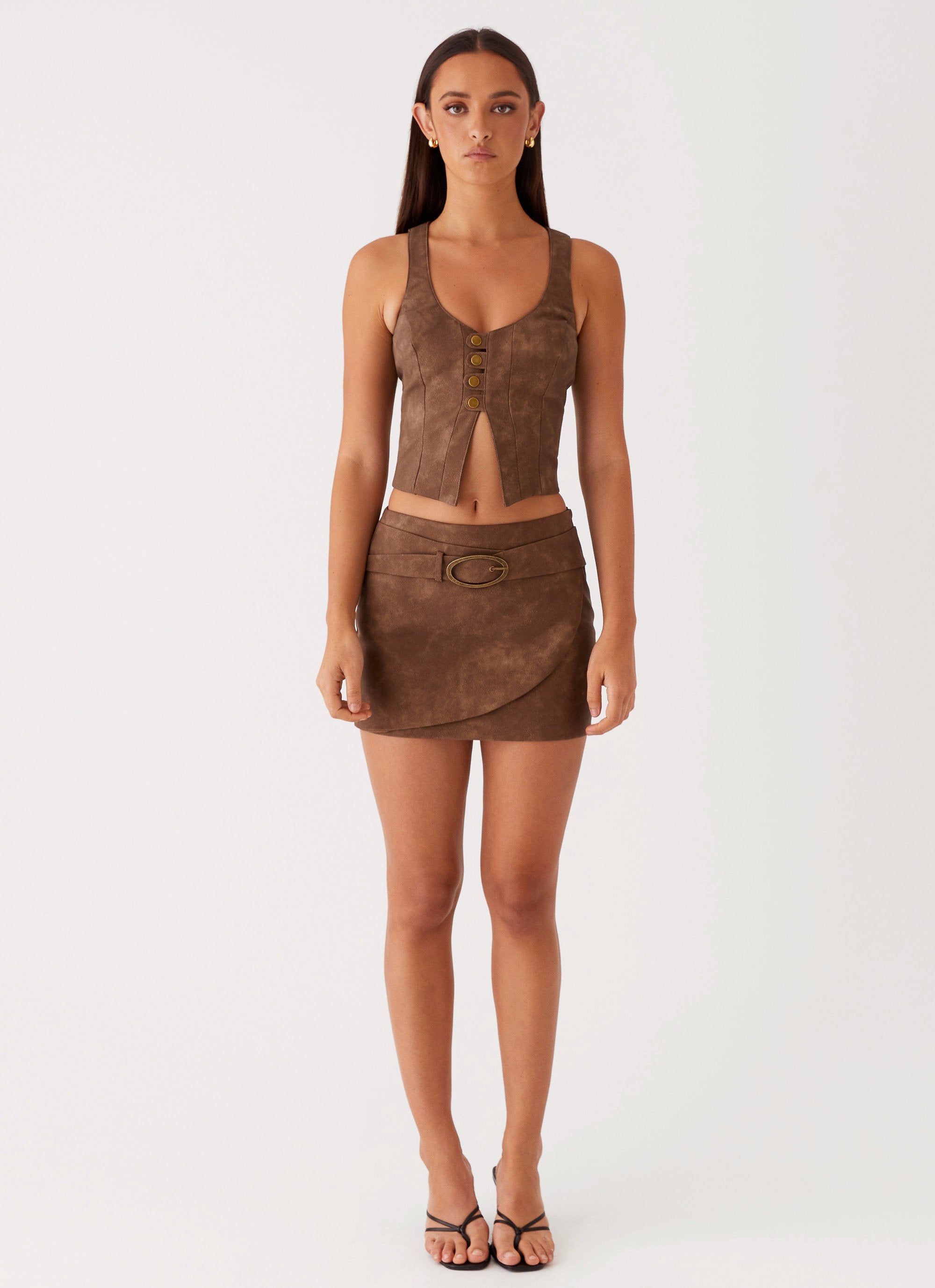 West District PU Mini Skirt - Brown