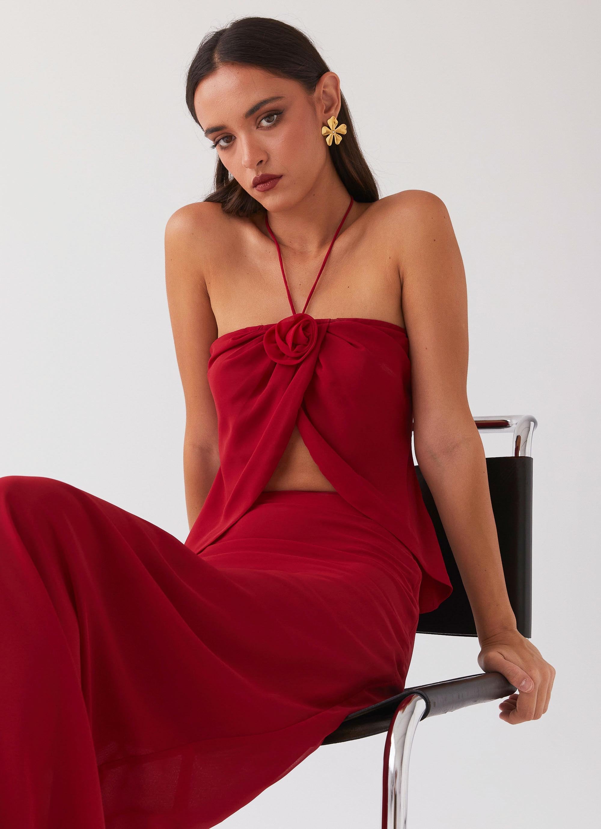 Nightfall Rose Tie Top - Rouge Red