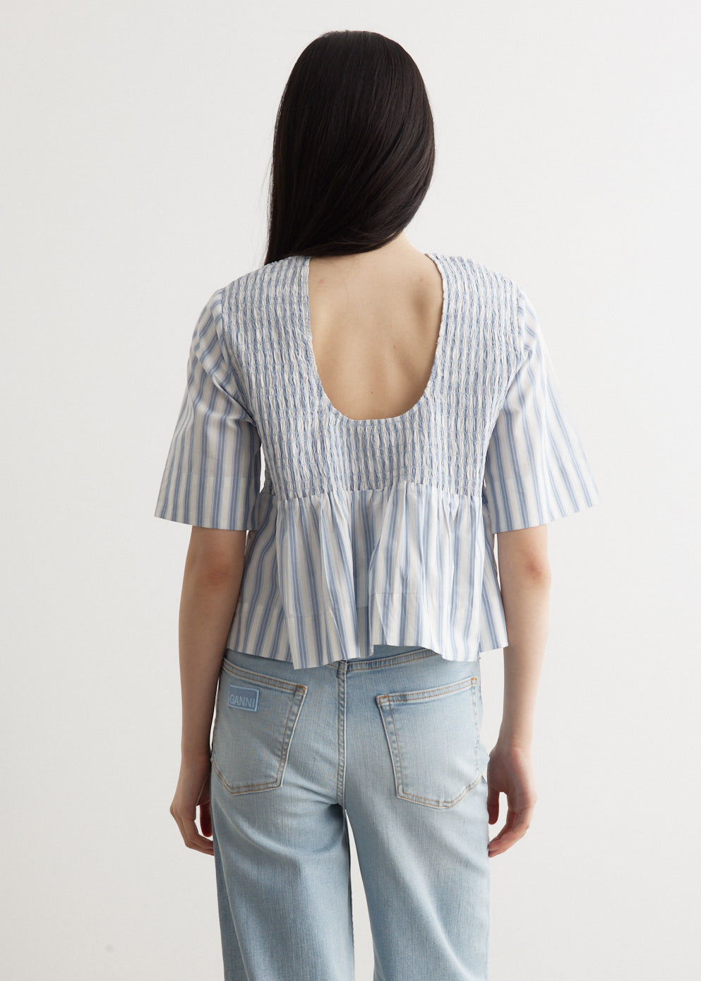 Stripe Open Back Smock Blouse
