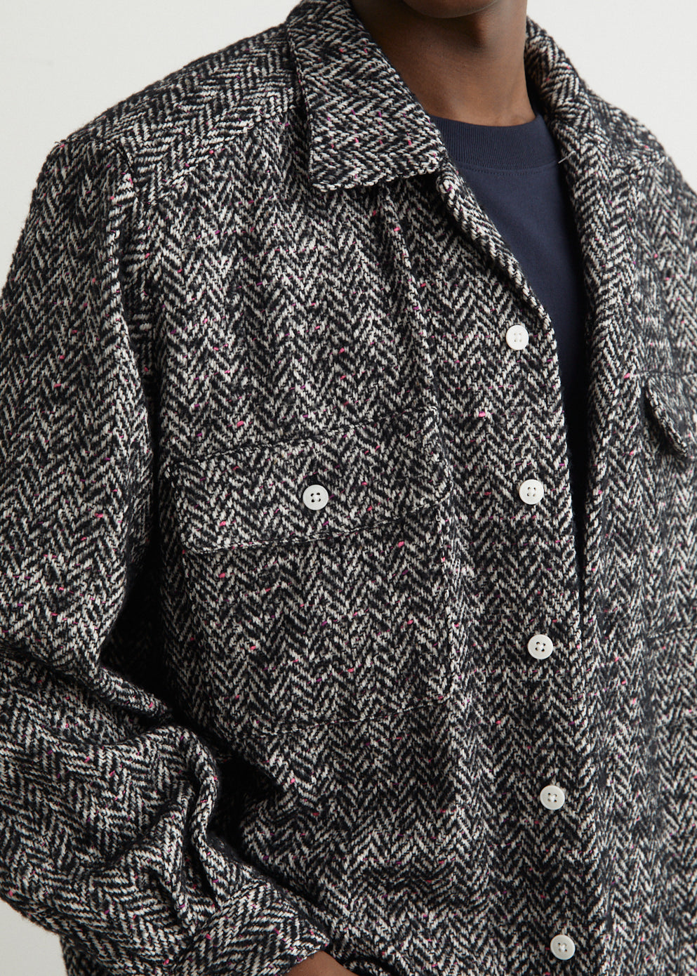 Open Collar Nep Tweed Shirt