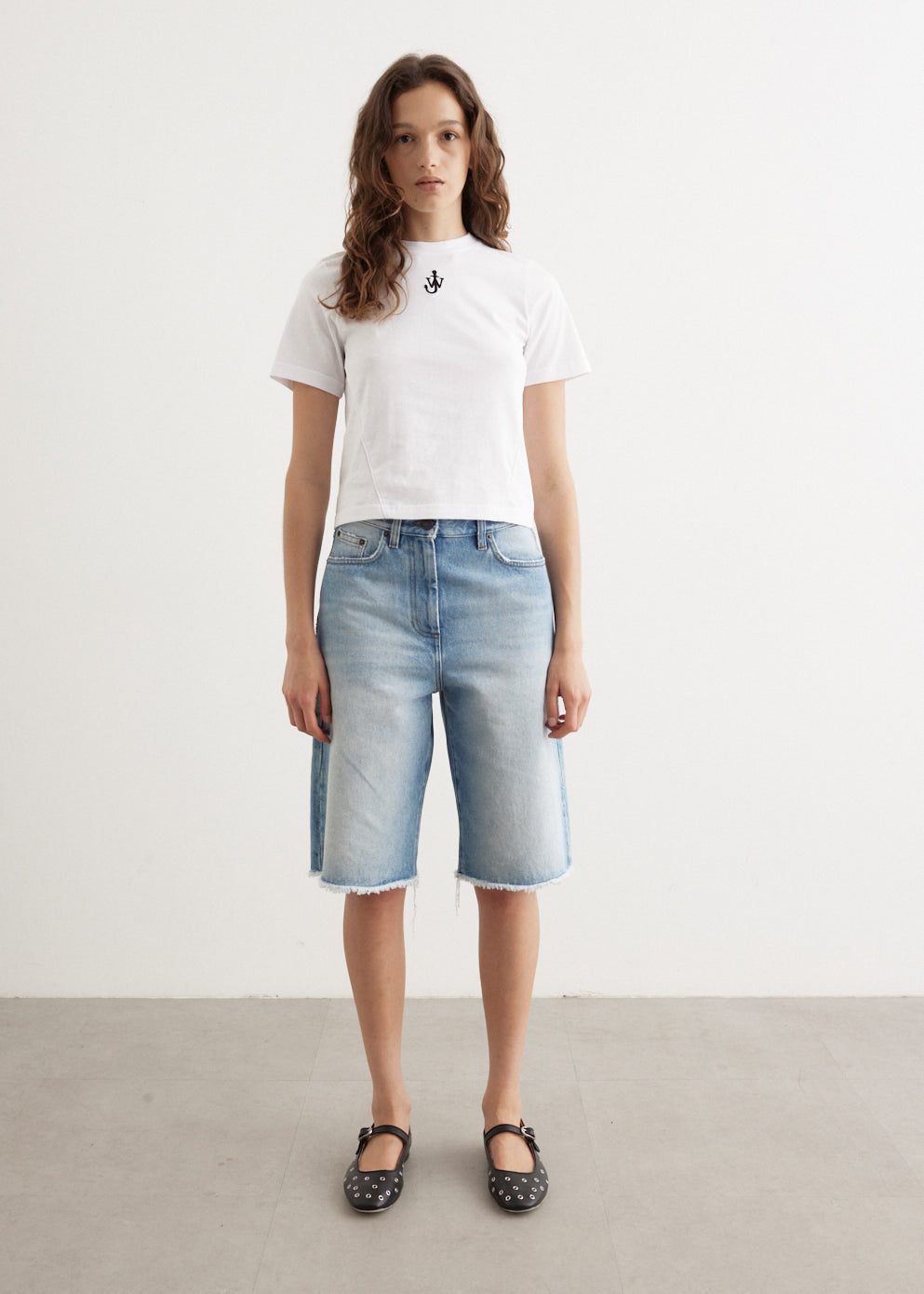 Anchor Embroidery Panelled Cropped T-Shirt