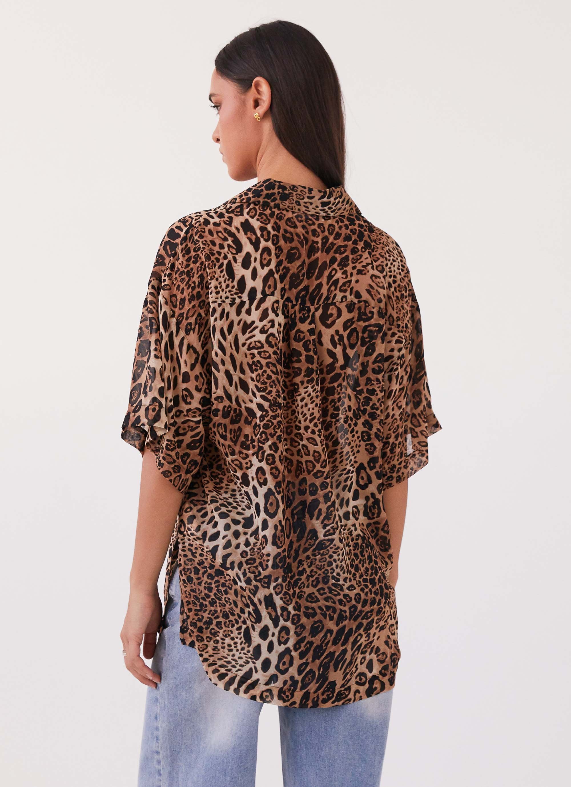 Sweet Relief Chiffon Oversized Shirt - Leopard