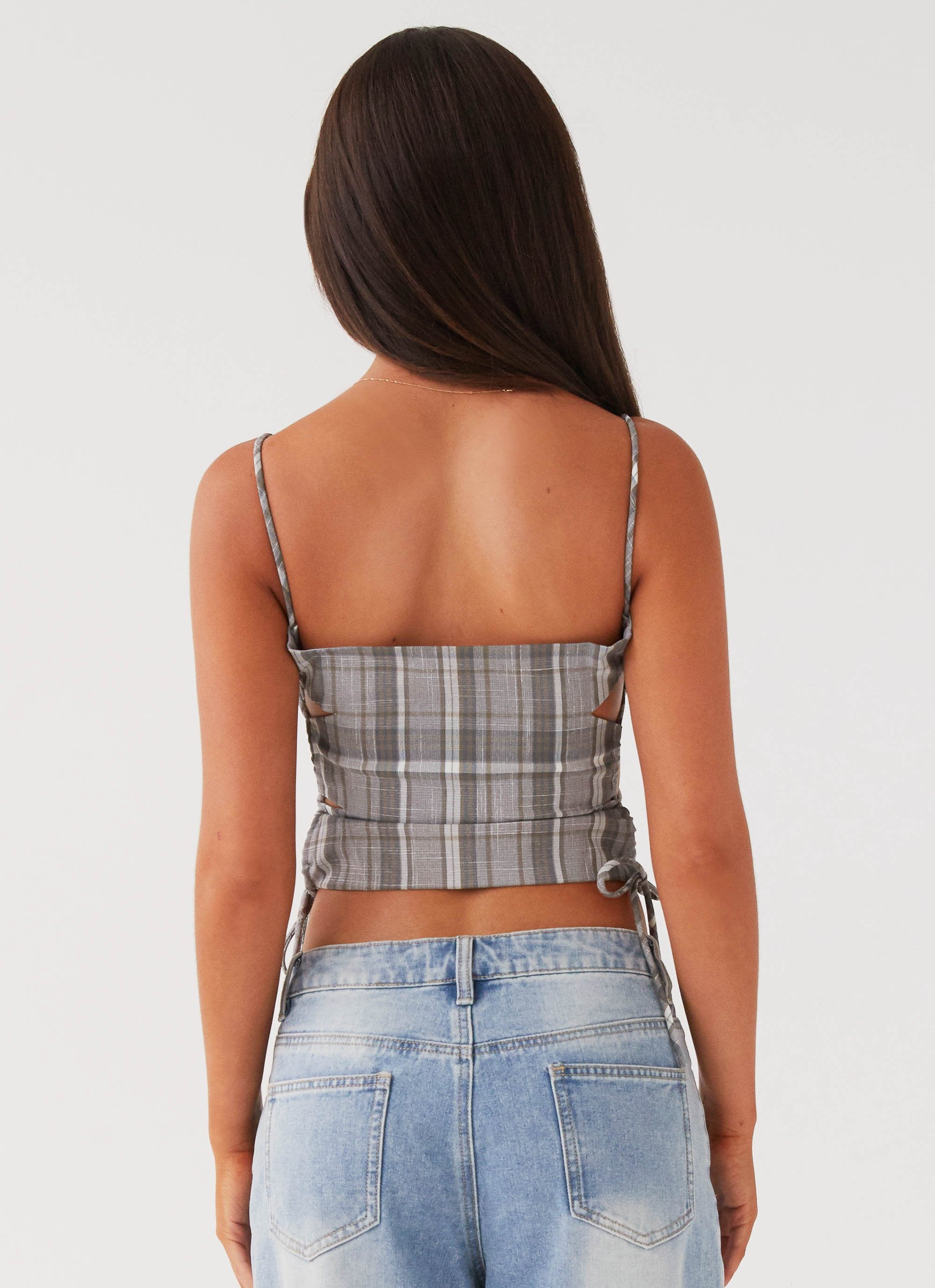 Trista Tie Top - Grey Tartan