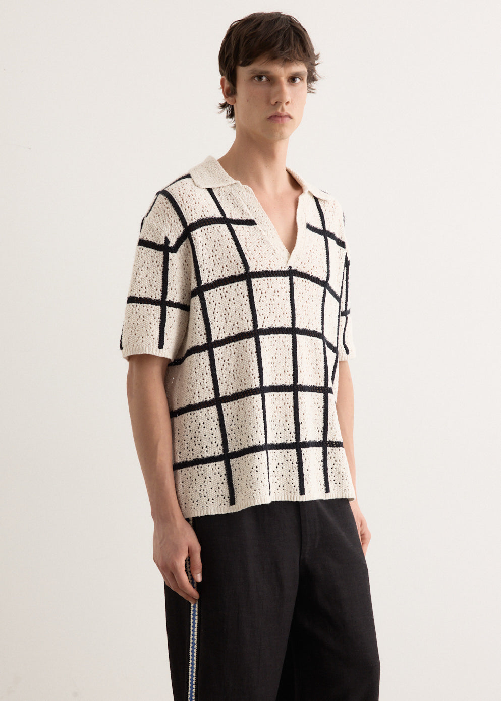 Crochet Check Open Placket Polo