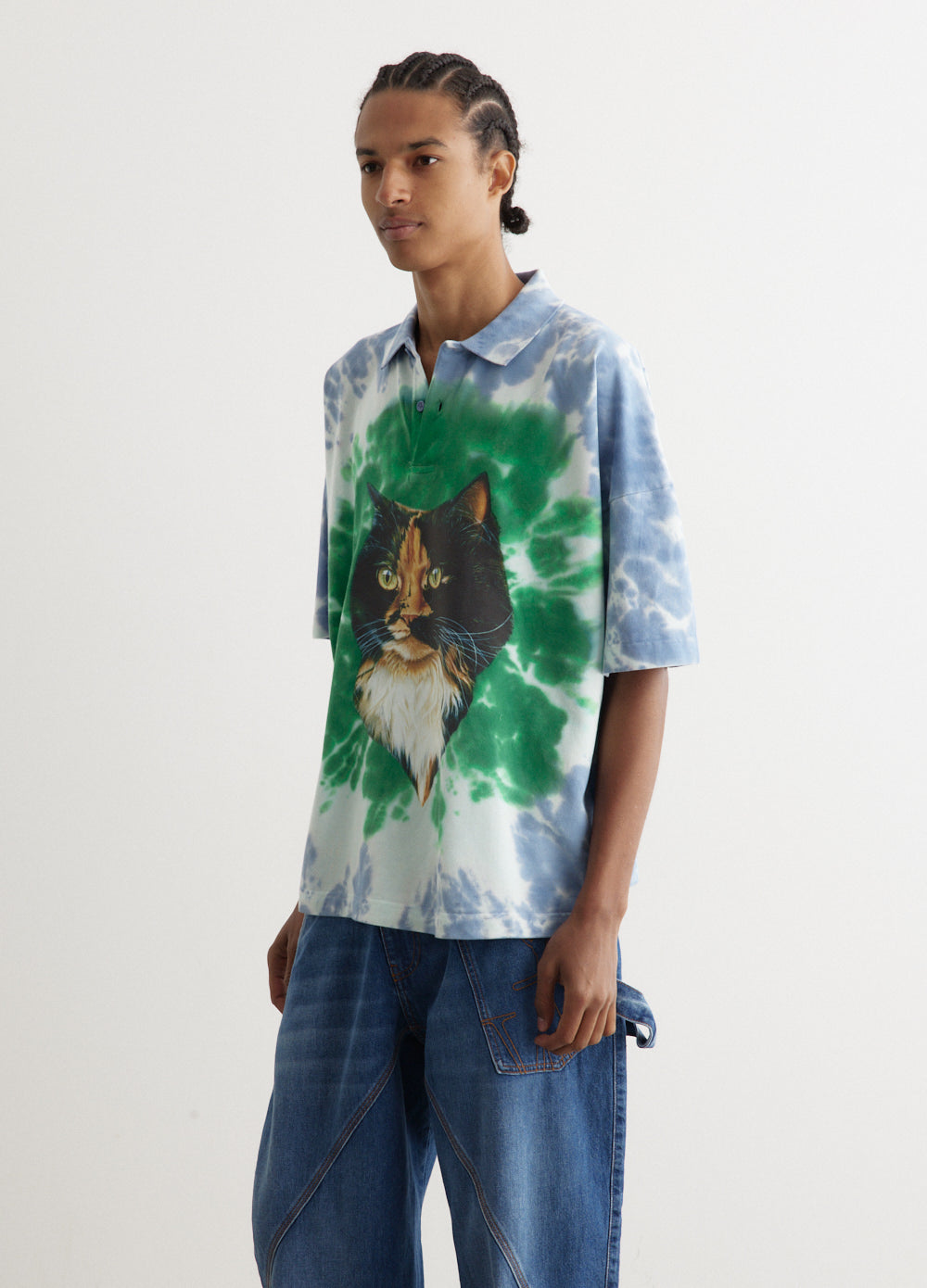 Cat Print Tie Dye Polo Shirt