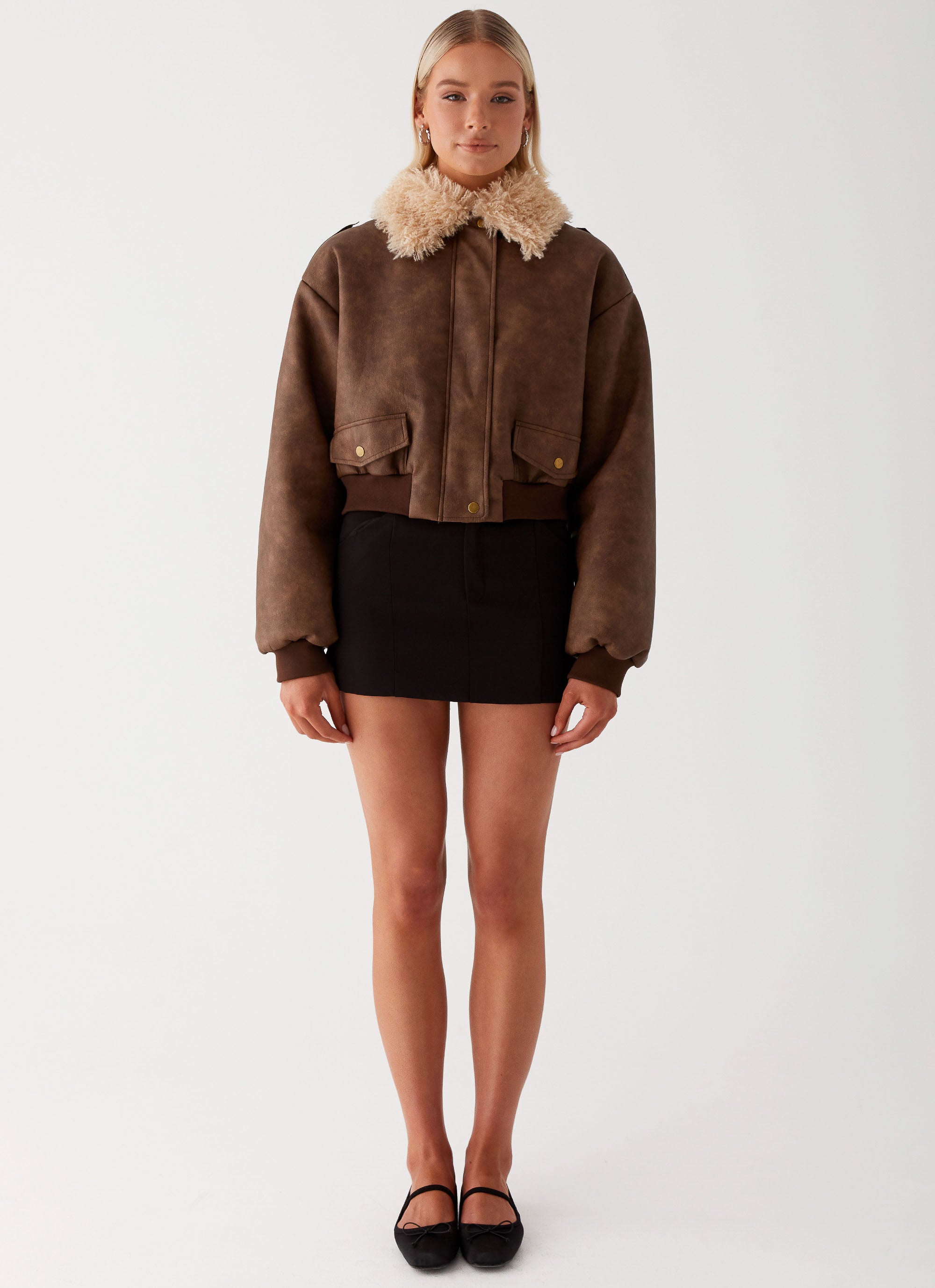 Aston Shearling Bomber Jacket - Brown