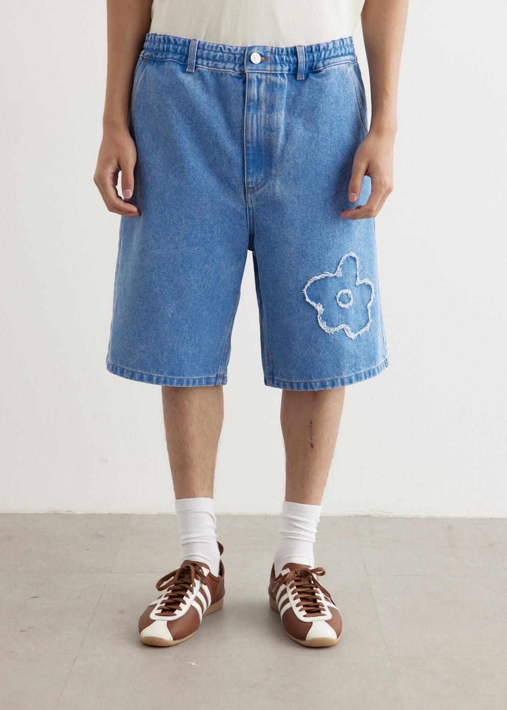 Flower Patch Bleached Denim Shorts