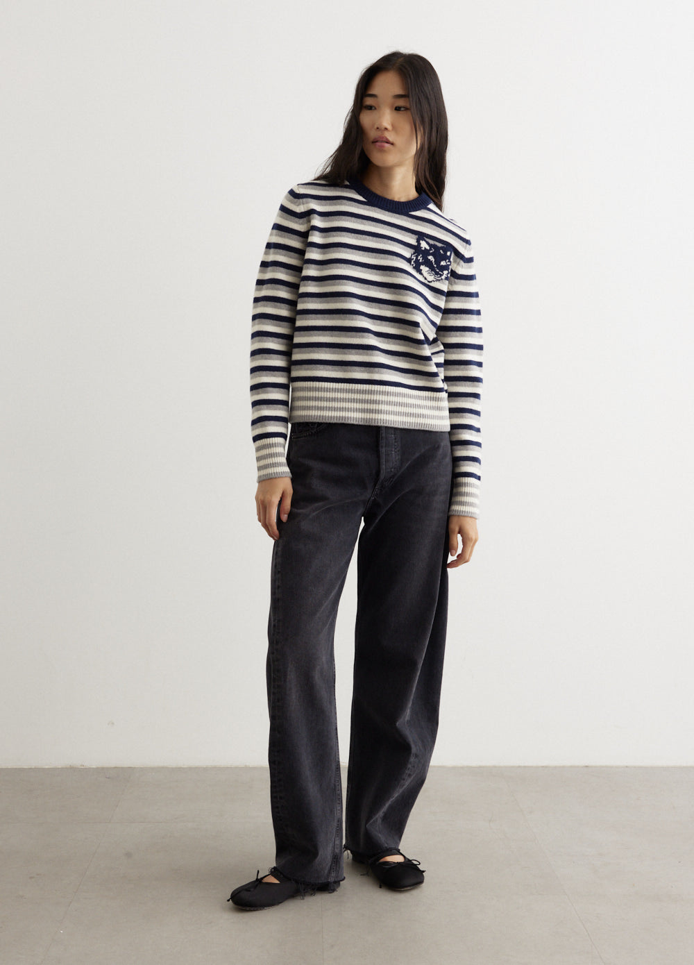 Fox Head Intarsia Striped Regular Jumper